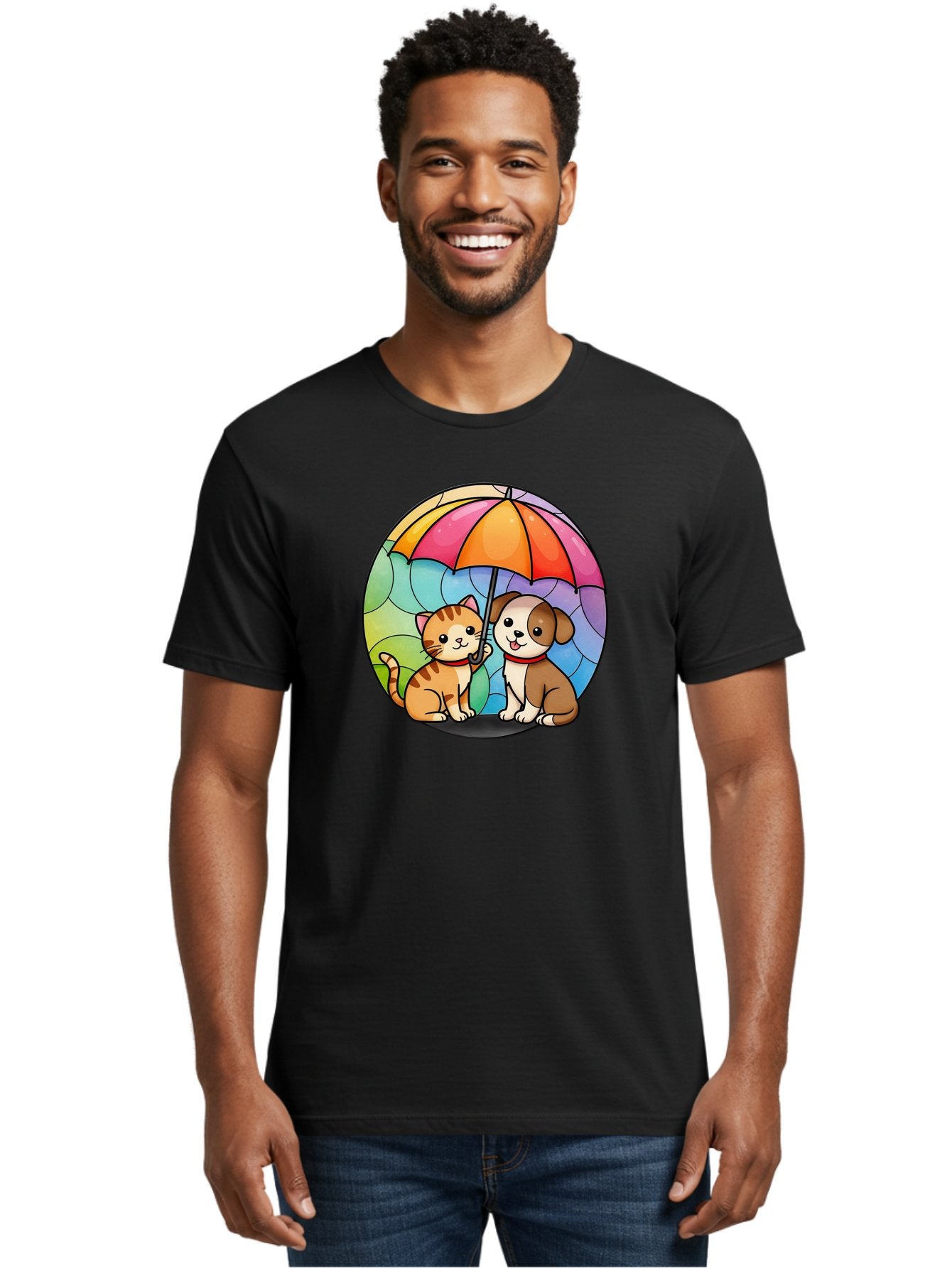 Cat-And-Dog-Under-Umbrella-6 Men'S Graphic Tee, 100% Cotton, Comfortable Casual Summer Wear, Machine Washable, Vintage Camera, Old Camera, Antique Camera, Black Camera, Classic Photography, Photography Equipment, Nostalgic Device, Film Camera, Baf720 20