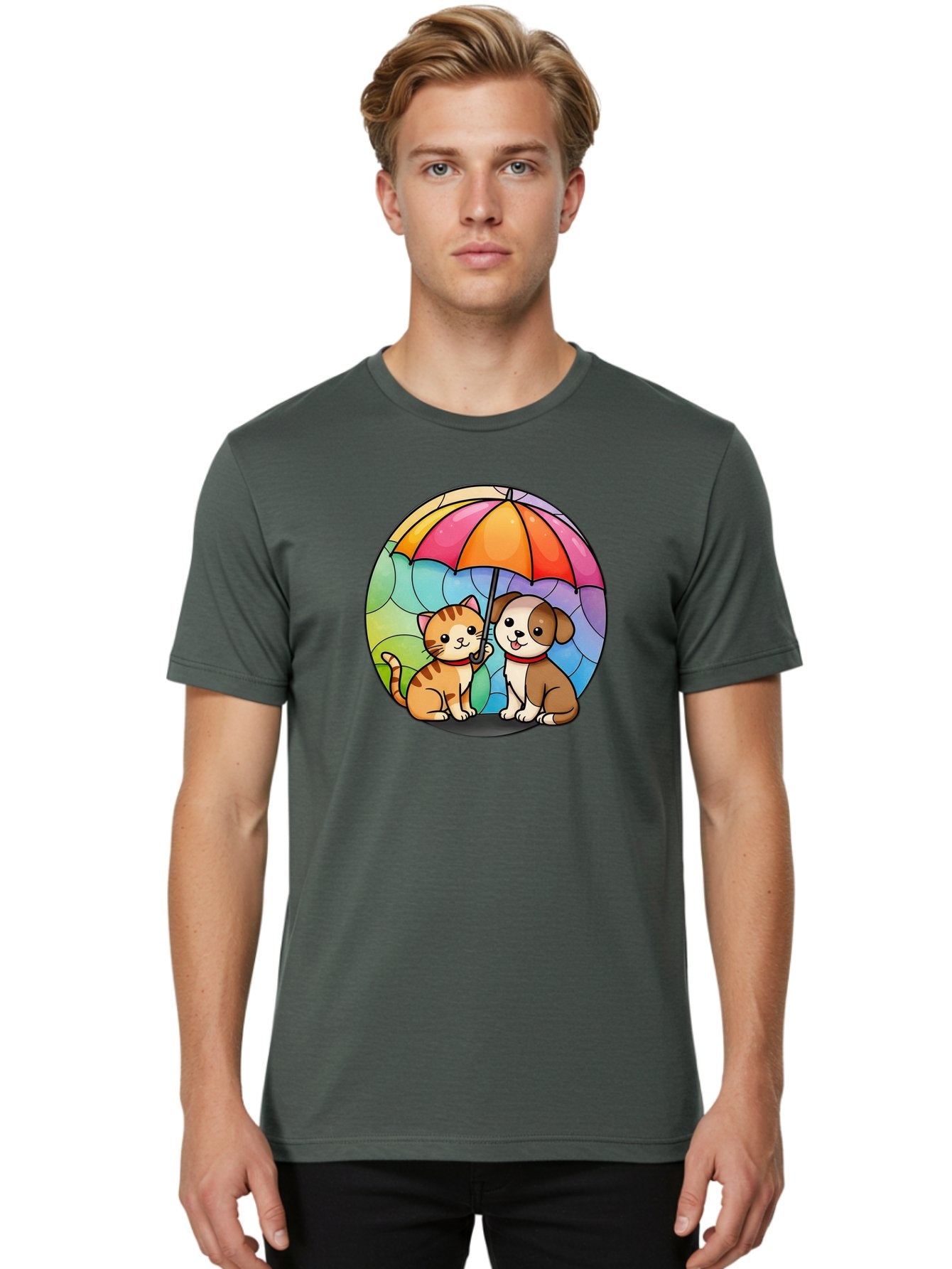 Cat-And-Dog-Under-Umbrella-6 Men'S Graphic Tee, 100% Cotton, Comfortable Casual Summer Wear, Machine Washable, Vintage Camera, Old Camera, Antique Camera, Black Camera, Classic Photography, Photography Equipment, Nostalgic Device, Film Camera, Baf720 16