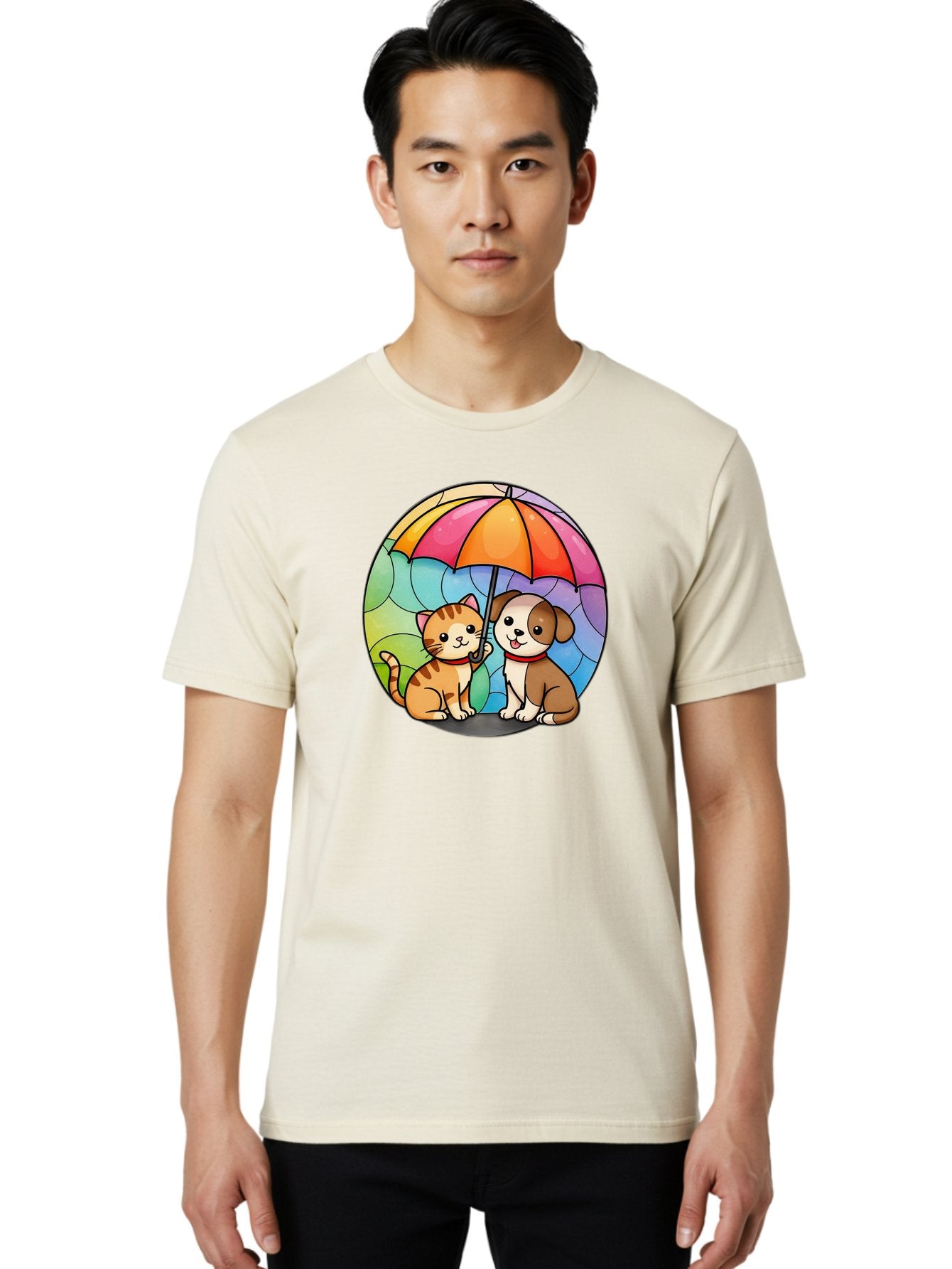 Cat-And-Dog-Under-Umbrella-6 Men'S Graphic Tee, 100% Cotton, Comfortable Casual Summer Wear, Machine Washable, Vintage Camera, Old Camera, Antique Camera, Black Camera, Classic Photography, Photography Equipment, Nostalgic Device, Film Camera, Baf720 29