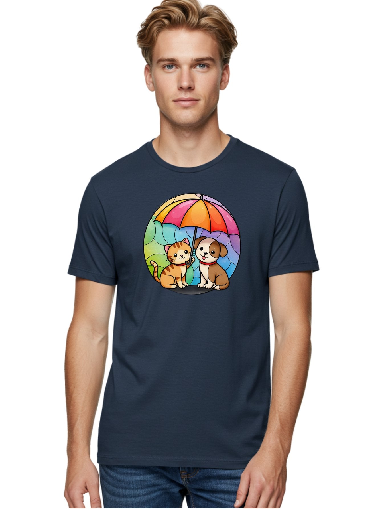 Cat-And-Dog-Under-Umbrella-6 Men'S Graphic Tee, 100% Cotton, Comfortable Casual Summer Wear, Machine Washable, Vintage Camera, Old Camera, Antique Camera, Black Camera, Classic Photography, Photography Equipment, Nostalgic Device, Film Camera, Baf720 25