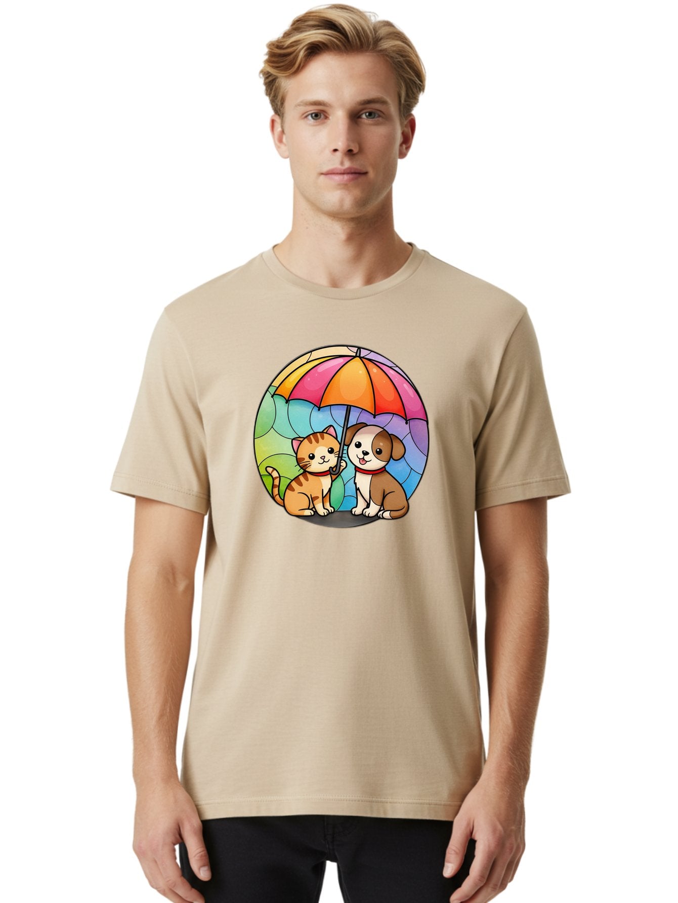 Cat-And-Dog-Under-Umbrella-6 Men'S Graphic Tee, 100% Cotton, Comfortable Casual Summer Wear, Machine Washable, Vintage Camera, Old Camera, Antique Camera, Black Camera, Classic Photography, Photography Equipment, Nostalgic Device, Film Camera, Baf720 23