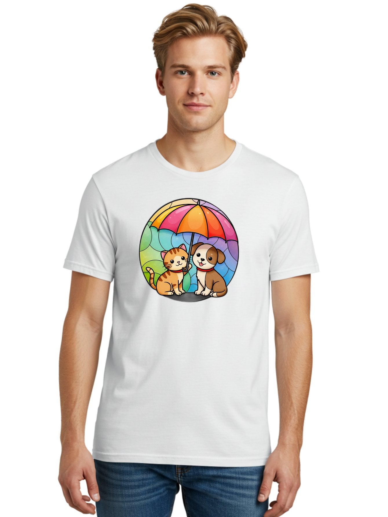 Cat-And-Dog-Under-Umbrella-6 Men'S Graphic Tee, 100% Cotton, Comfortable Casual Summer Wear, Machine Washable, Vintage Camera, Old Camera, Antique Camera, Black Camera, Classic Photography, Photography Equipment, Nostalgic Device, Film Camera, Baf720 24