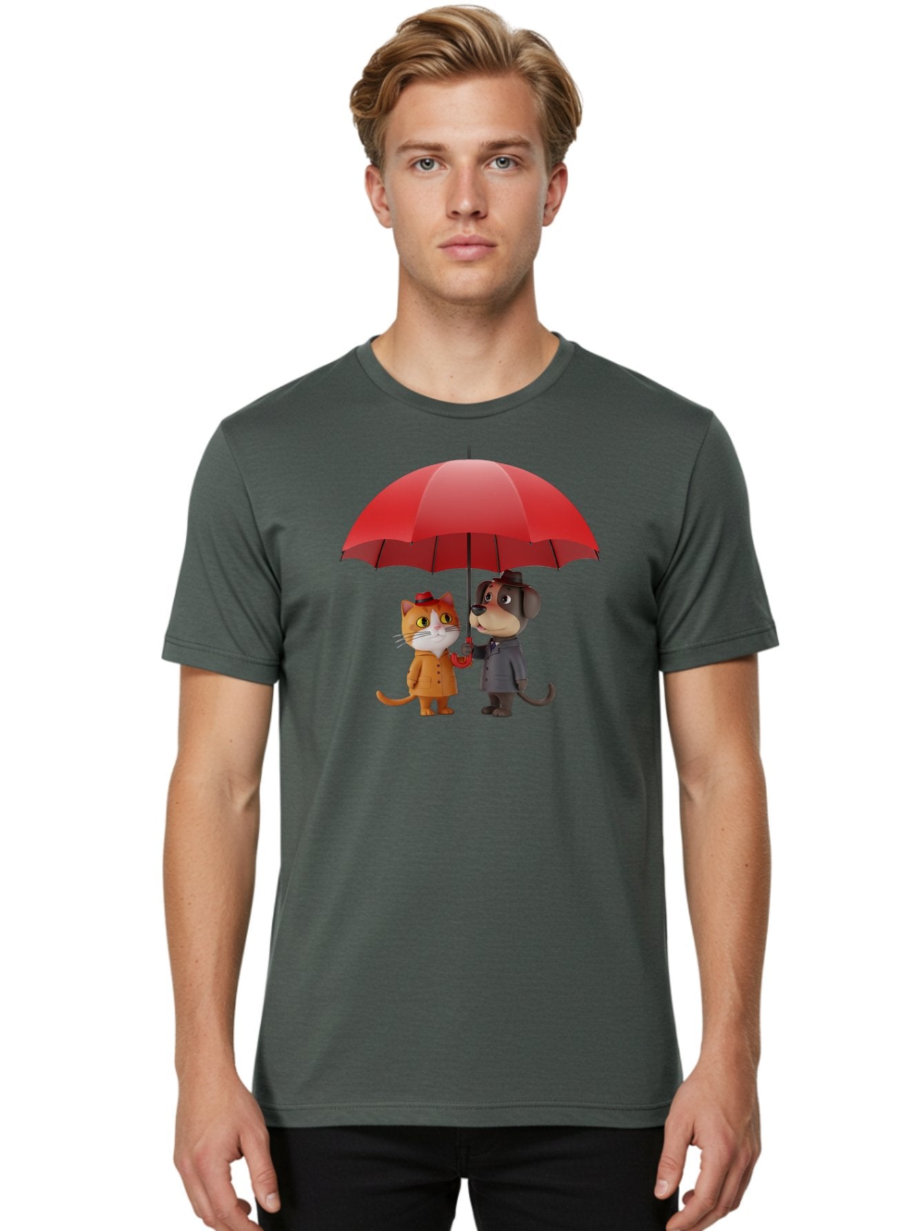 Cat-And-Dog-Under-Umbrella Men'S Graphic Tee, 100% Cotton, Comfortable Casual Summer Wear, Machine Washable, Vintage Camera, Old Camera, Antique Camera, Black Camera, Classic Photography, Photography Equipment, Nostalgic Device, Film Camera, Baf722 25