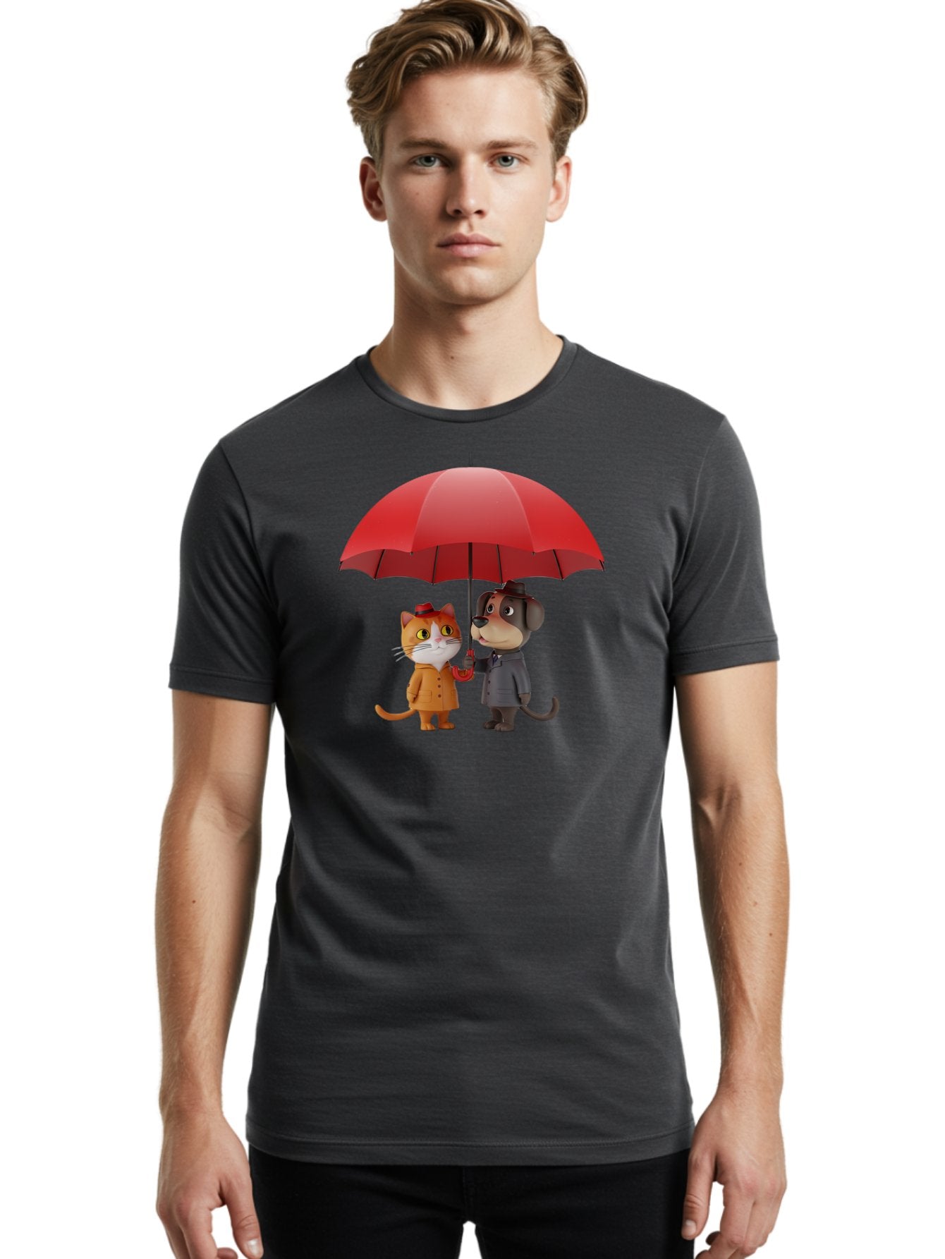 Cat-And-Dog-Under-Umbrella Men'S Graphic Tee, 100% Cotton, Comfortable Casual Summer Wear, Machine Washable, Vintage Camera, Old Camera, Antique Camera, Black Camera, Classic Photography, Photography Equipment, Nostalgic Device, Film Camera, Baf722 16