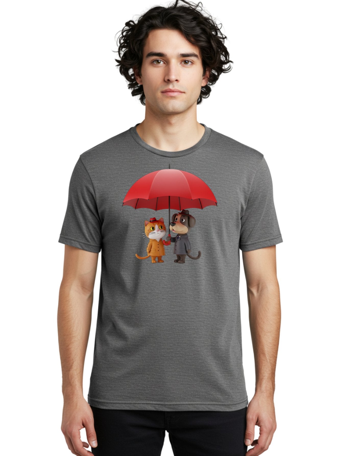 Cat-And-Dog-Under-Umbrella Men'S Graphic Tee, 100% Cotton, Comfortable Casual Summer Wear, Machine Washable, Vintage Camera, Old Camera, Antique Camera, Black Camera, Classic Photography, Photography Equipment, Nostalgic Device, Film Camera, Baf722 20