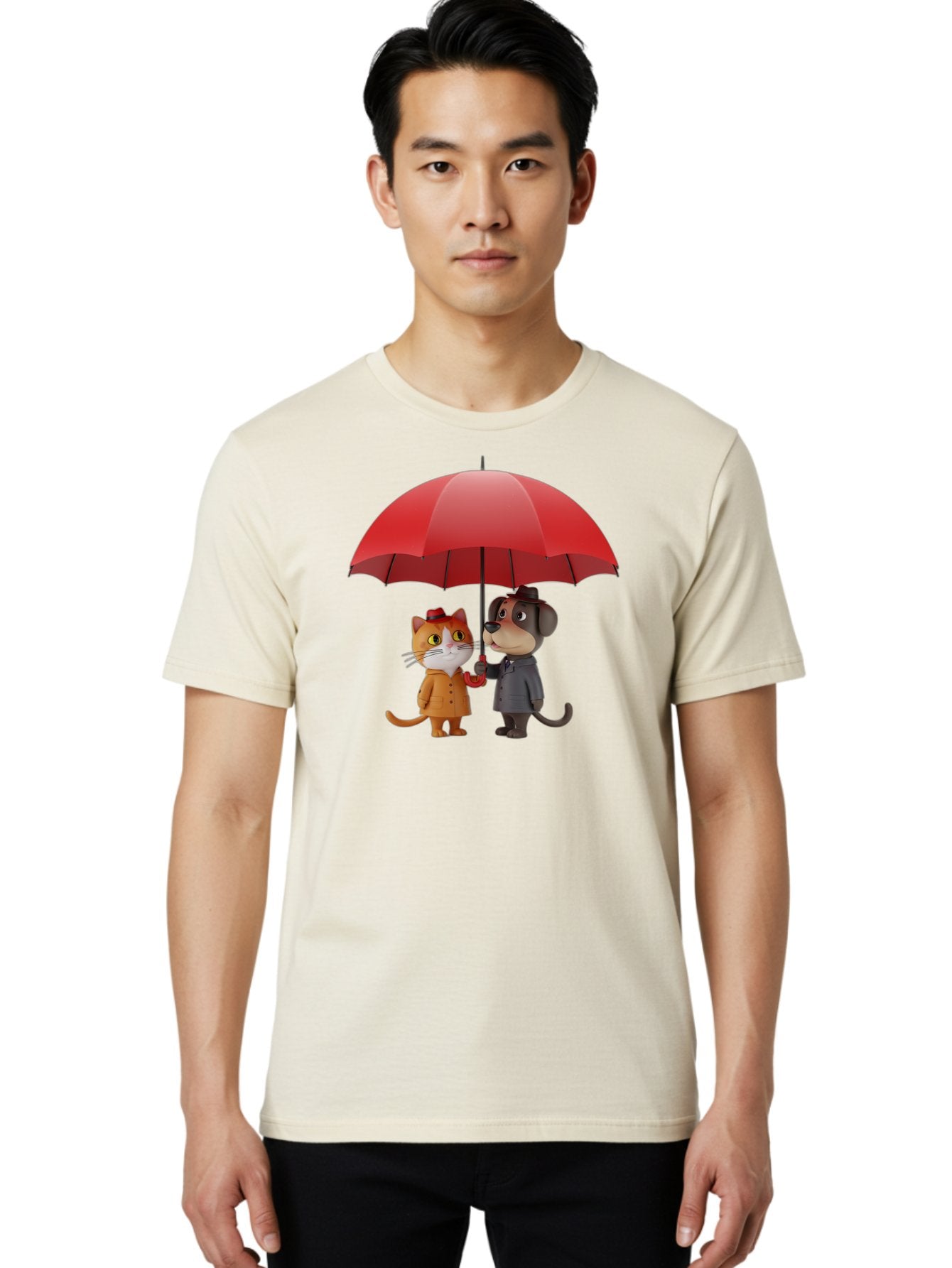 Cat-And-Dog-Under-Umbrella Men'S Graphic Tee, 100% Cotton, Comfortable Casual Summer Wear, Machine Washable, Vintage Camera, Old Camera, Antique Camera, Black Camera, Classic Photography, Photography Equipment, Nostalgic Device, Film Camera, Baf722 23