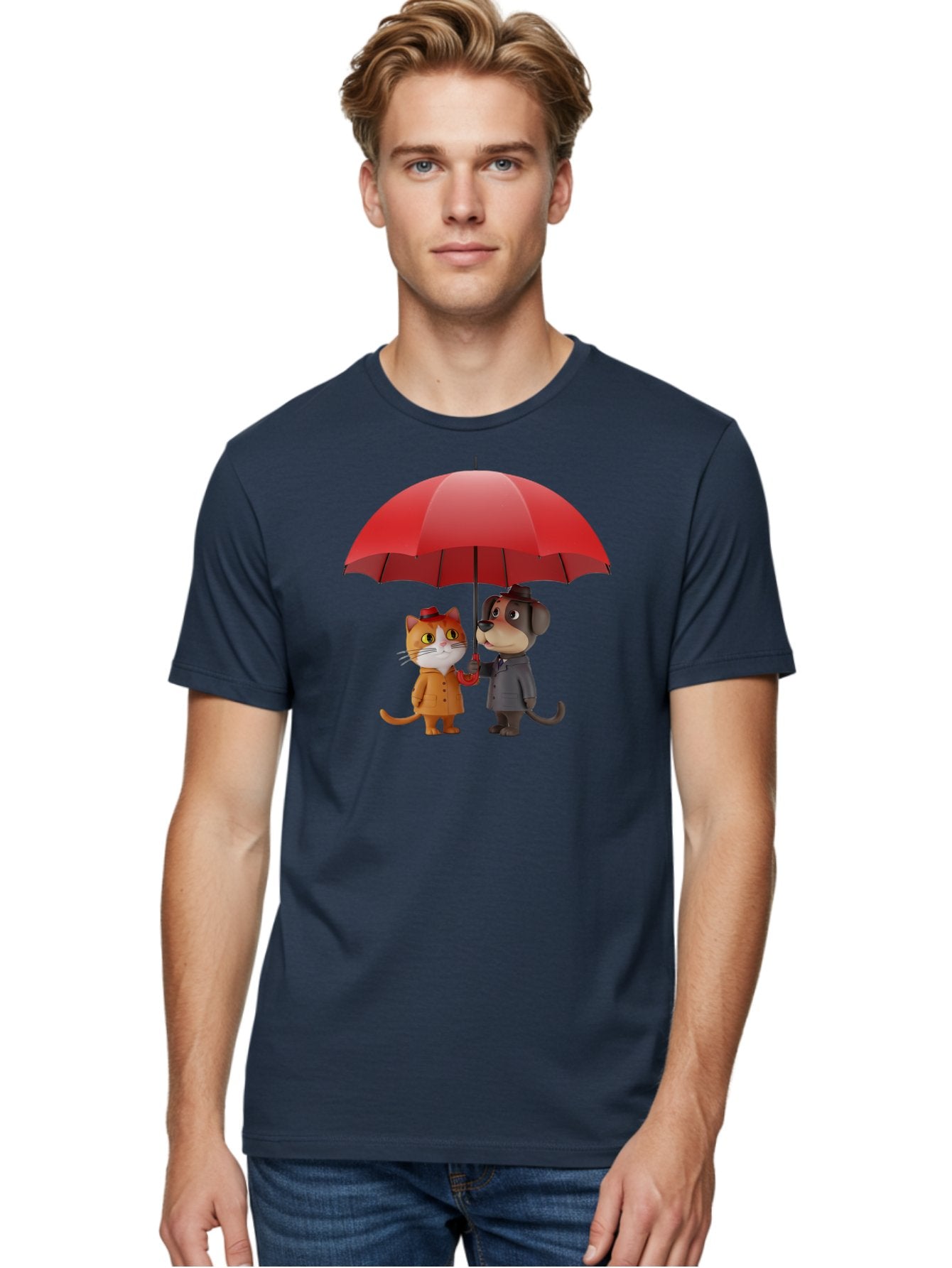 Cat-And-Dog-Under-Umbrella Men'S Graphic Tee, 100% Cotton, Comfortable Casual Summer Wear, Machine Washable, Vintage Camera, Old Camera, Antique Camera, Black Camera, Classic Photography, Photography Equipment, Nostalgic Device, Film Camera, Baf722 22