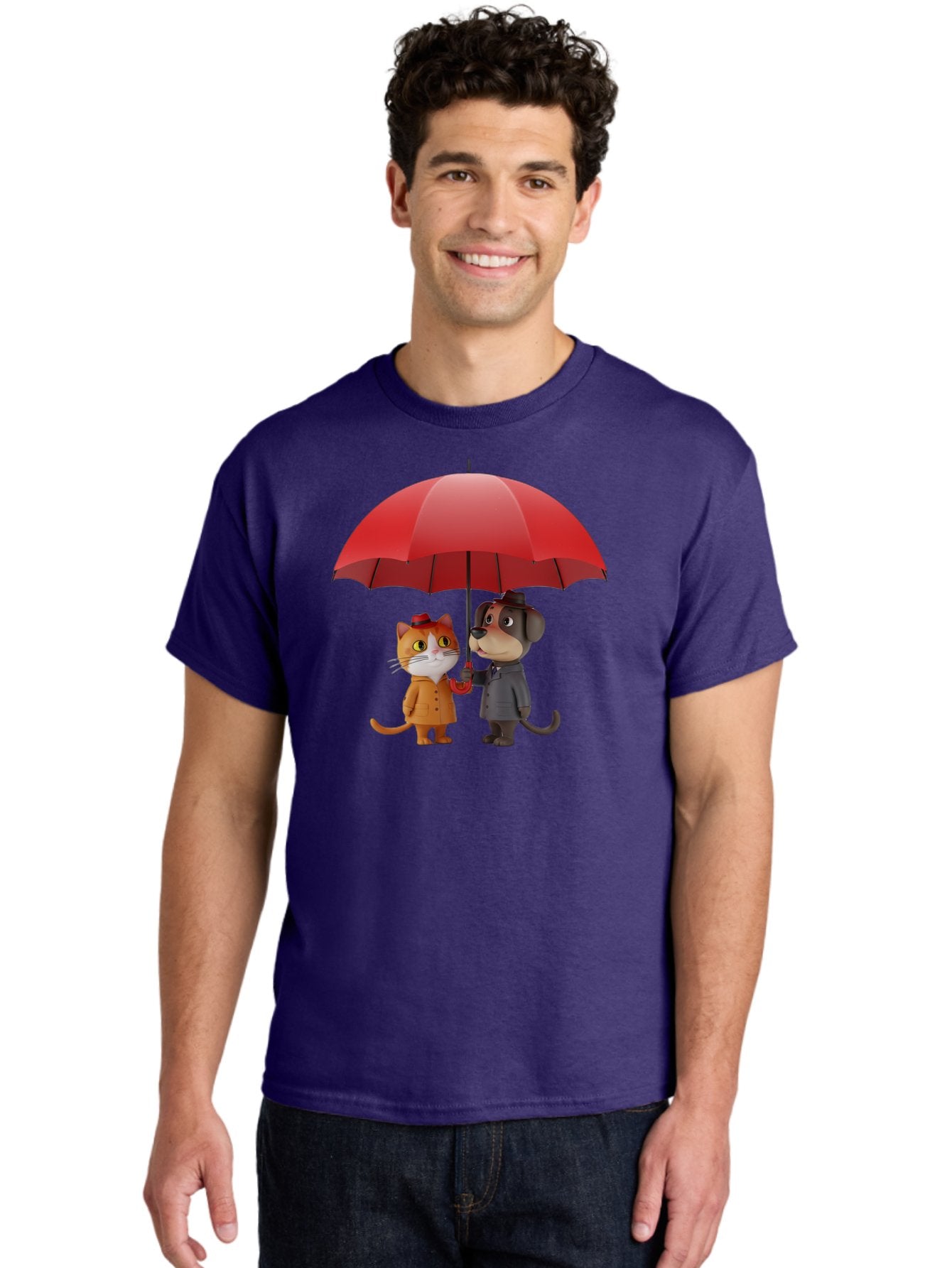 Cat-And-Dog-Under-Umbrella Men'S Graphic Tee, 100% Cotton, Comfortable Casual Summer Wear, Machine Washable, Vintage Camera, Old Camera, Antique Camera, Black Camera, Classic Photography, Photography Equipment, Nostalgic Device, Film Camera, Baf722 17