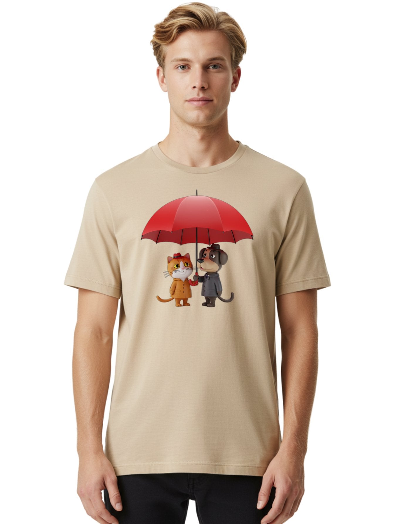 Cat-And-Dog-Under-Umbrella Men'S Graphic Tee, 100% Cotton, Comfortable Casual Summer Wear, Machine Washable, Vintage Camera, Old Camera, Antique Camera, Black Camera, Classic Photography, Photography Equipment, Nostalgic Device, Film Camera, Baf722 30