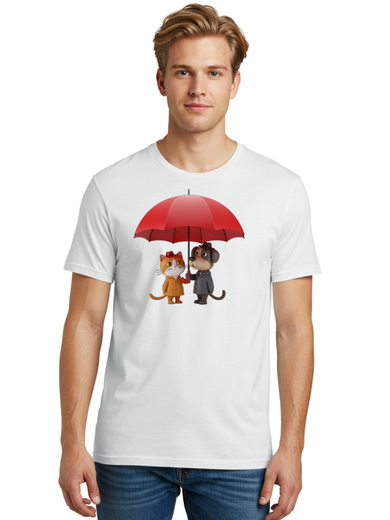 Cat-And-Dog-Under-Umbrella Men'S Graphic Tee, 100% Cotton, Comfortable Casual Summer Wear, Machine Washable, Vintage Camera, Old Camera, Antique Camera, Black Camera, Classic Photography, Photography Equipment, Nostalgic Device, Film Camera, Baf722 21