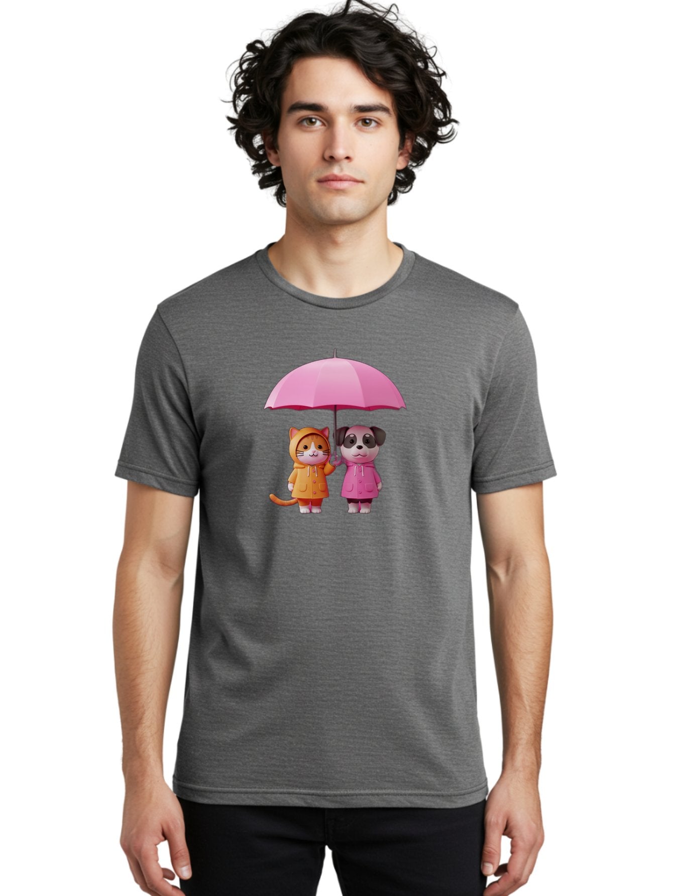 Cat-And-Pug-Under-Pink-Umbrella Men'S Graphic Tee, 100% Cotton, Comfortable Casual Summer Wear, Machine Washable, Vintage Camera, Old Camera, Antique Camera, Black Camera, Classic Photography, Photography Equipment, Nostalgic Device, Baf724 27