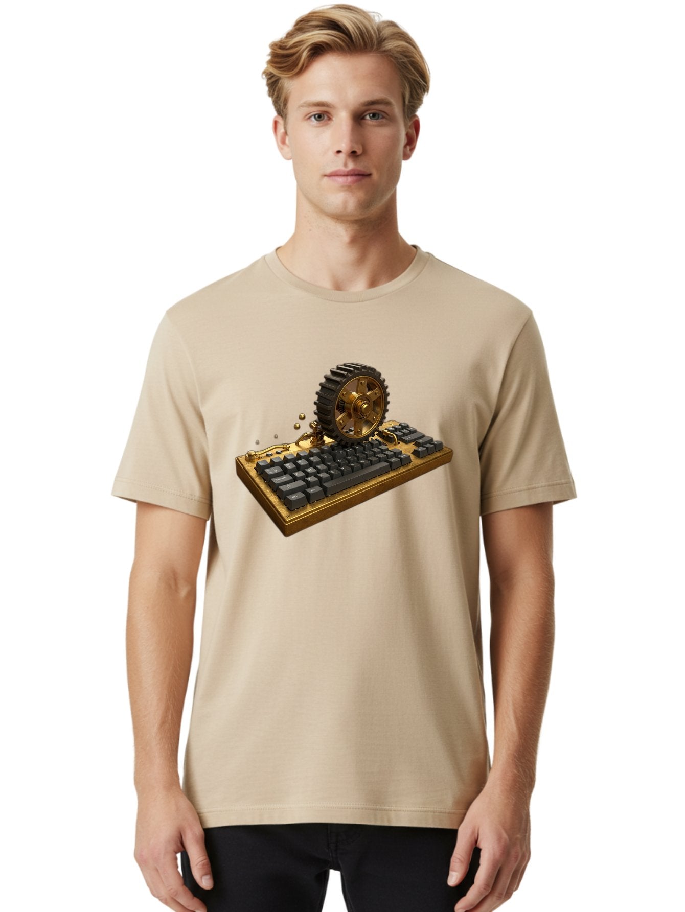 Cog-Wheel-Keyboard Men'S Graphic Tee, 100% Cotton, Comfortable Casual Summer Wear, Machine Washable, Vintage Camera, Old Camera, Antique Camera, Black Camera, Classic Photography, Photography Equipment, Nostalgic Device, Film Camera, Baf727 28