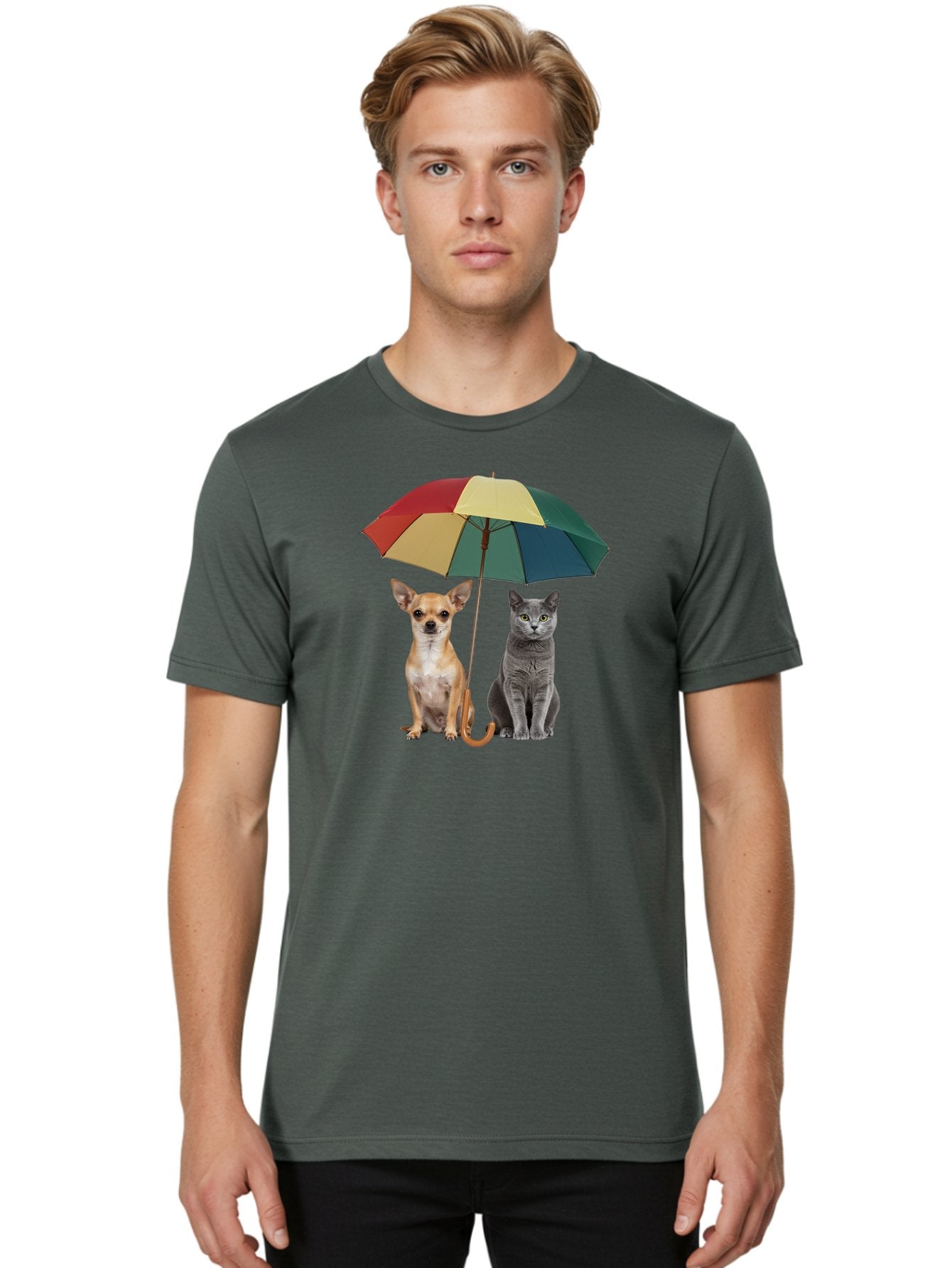 Colorful-Umbrella-Cat-Dog Men'S Graphic Tee, 100% Cotton, Comfortable Casual Summer Wear, Machine Washable, Vintage Camera, Old Camera, Antique Camera, Black Camera, Classic Photography, Photography Equipment, Nostalgic Device, Film Camera, Baf728 29