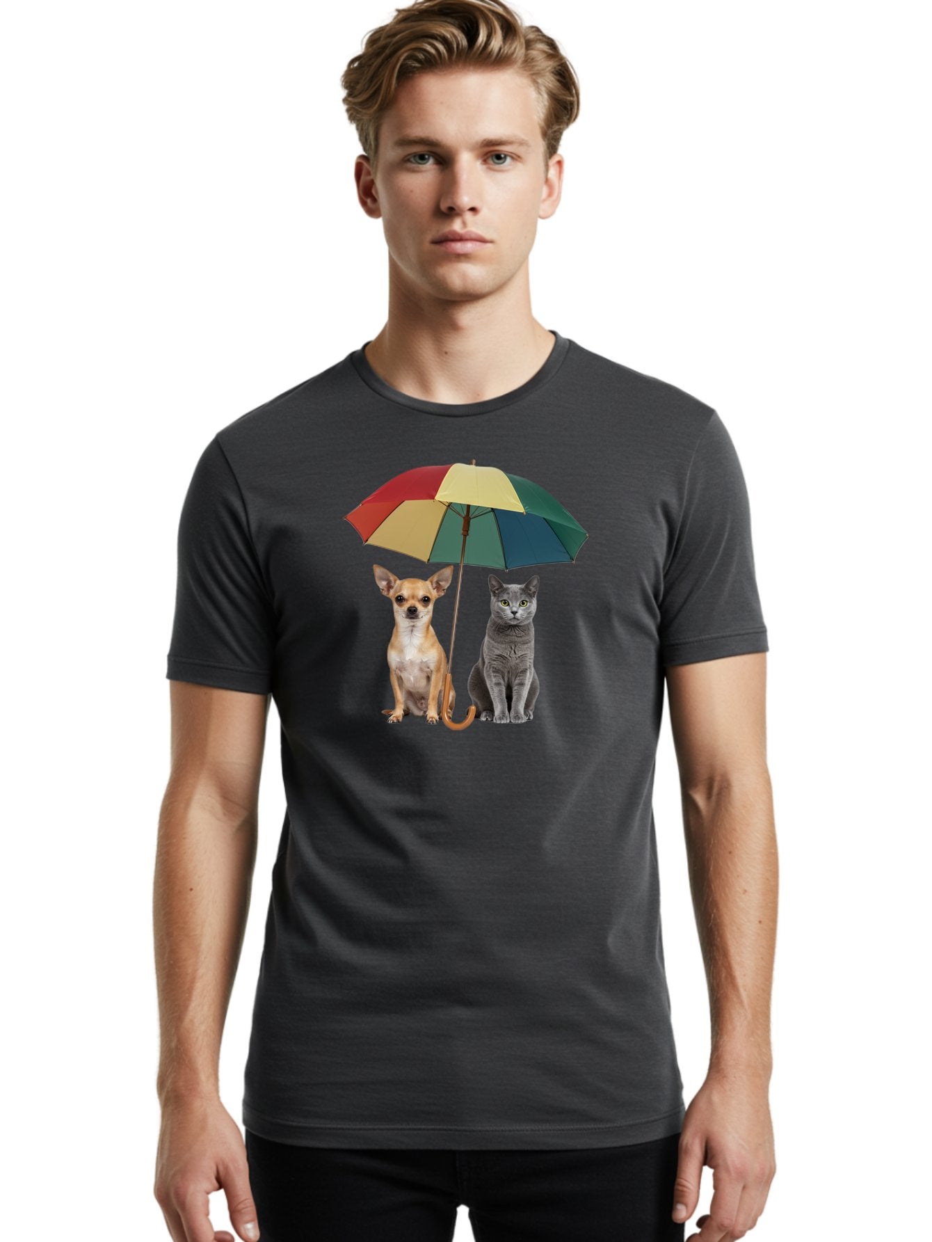 Colorful-Umbrella-Cat-Dog Men'S Graphic Tee, 100% Cotton, Comfortable Casual Summer Wear, Machine Washable, Vintage Camera, Old Camera, Antique Camera, Black Camera, Classic Photography, Photography Equipment, Nostalgic Device, Film Camera, Baf728 20