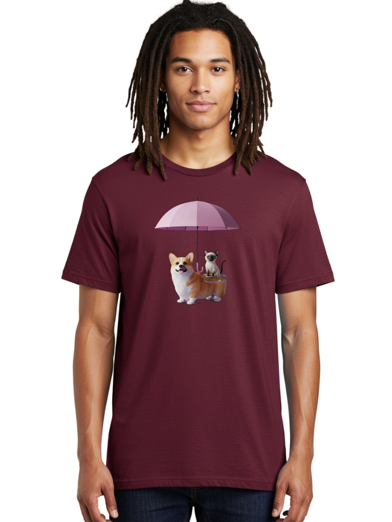 Corgi-And-Cat-Under-Umbrella Men'S Graphic Tee, 100% Cotton, Comfortable Casual Summer Wear, Machine Washable, Vintage Camera, Old Camera, Antique Camera, Black Camera, Classic Photography, Photography Equipment, Nostalgic Device, Film Camera, Baf729 23