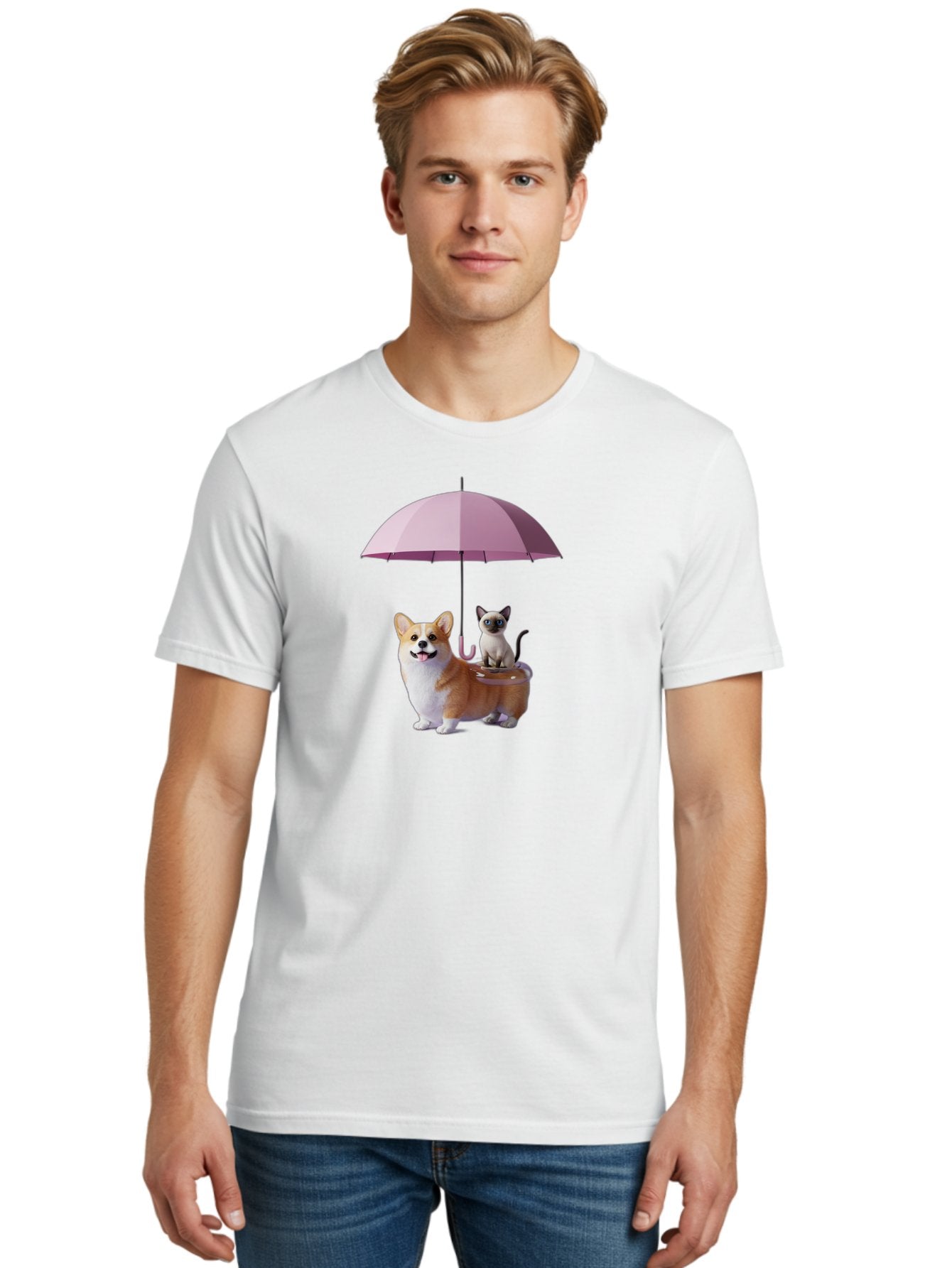 Corgi-And-Cat-Under-Umbrella Men'S Graphic Tee, 100% Cotton, Comfortable Casual Summer Wear, Machine Washable, Vintage Camera, Old Camera, Antique Camera, Black Camera, Classic Photography, Photography Equipment, Nostalgic Device, Film Camera, Baf729 19