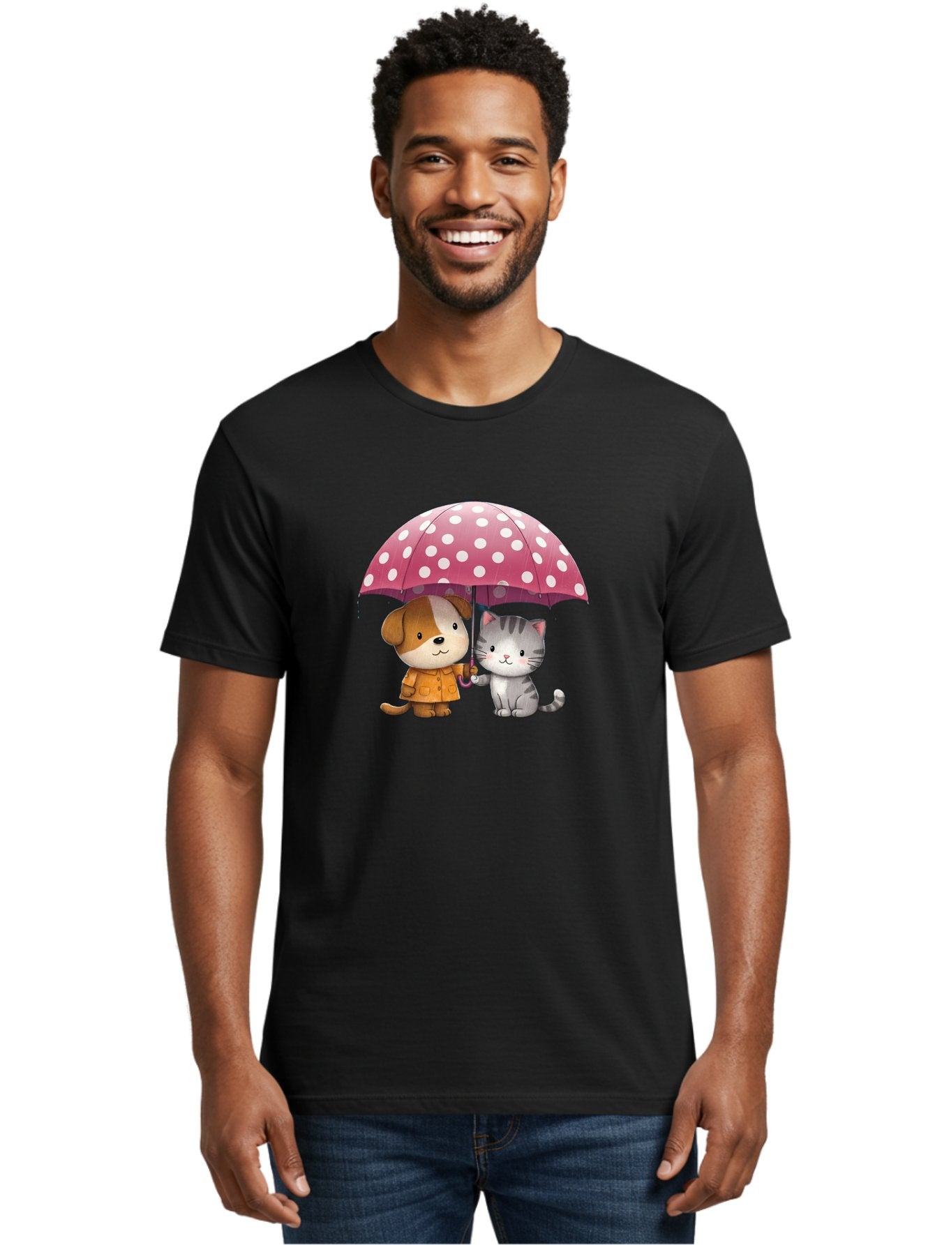 Dog-And-Cat-Under-Polka-Dot-Umbrella Men'S Graphic Tee, 100% Cotton, Comfortable Casual Summer Wear, Machine Washable, Vintage Camera, Old Camera, Antique Camera, Black Camera, Classic Photography, Photography Equipment, Nostalgic Device, Baf797 26