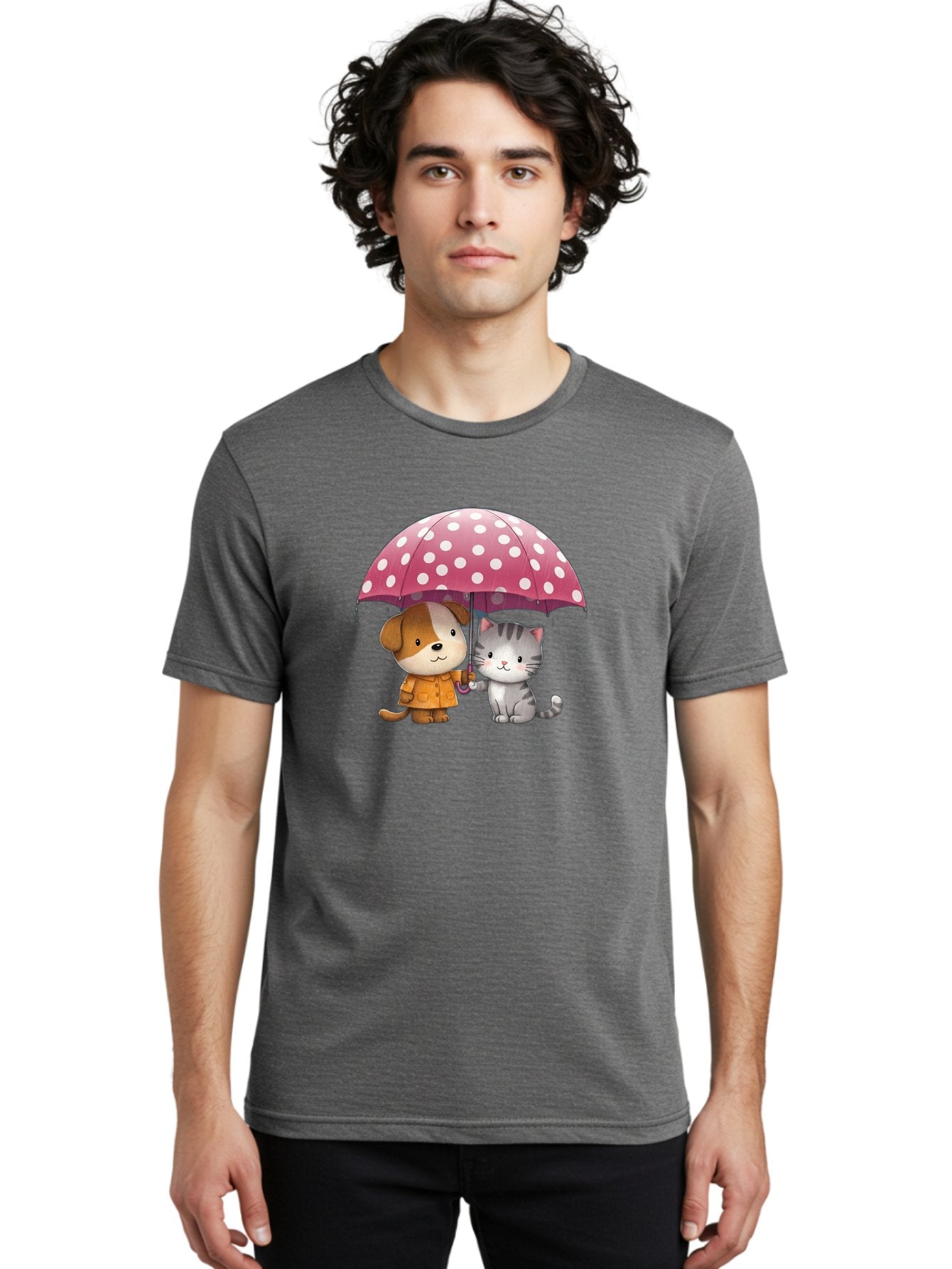 Dog-And-Cat-Under-Polka-Dot-Umbrella Men'S Graphic Tee, 100% Cotton, Comfortable Casual Summer Wear, Machine Washable, Vintage Camera, Old Camera, Antique Camera, Black Camera, Classic Photography, Photography Equipment, Nostalgic Device, Baf797 25