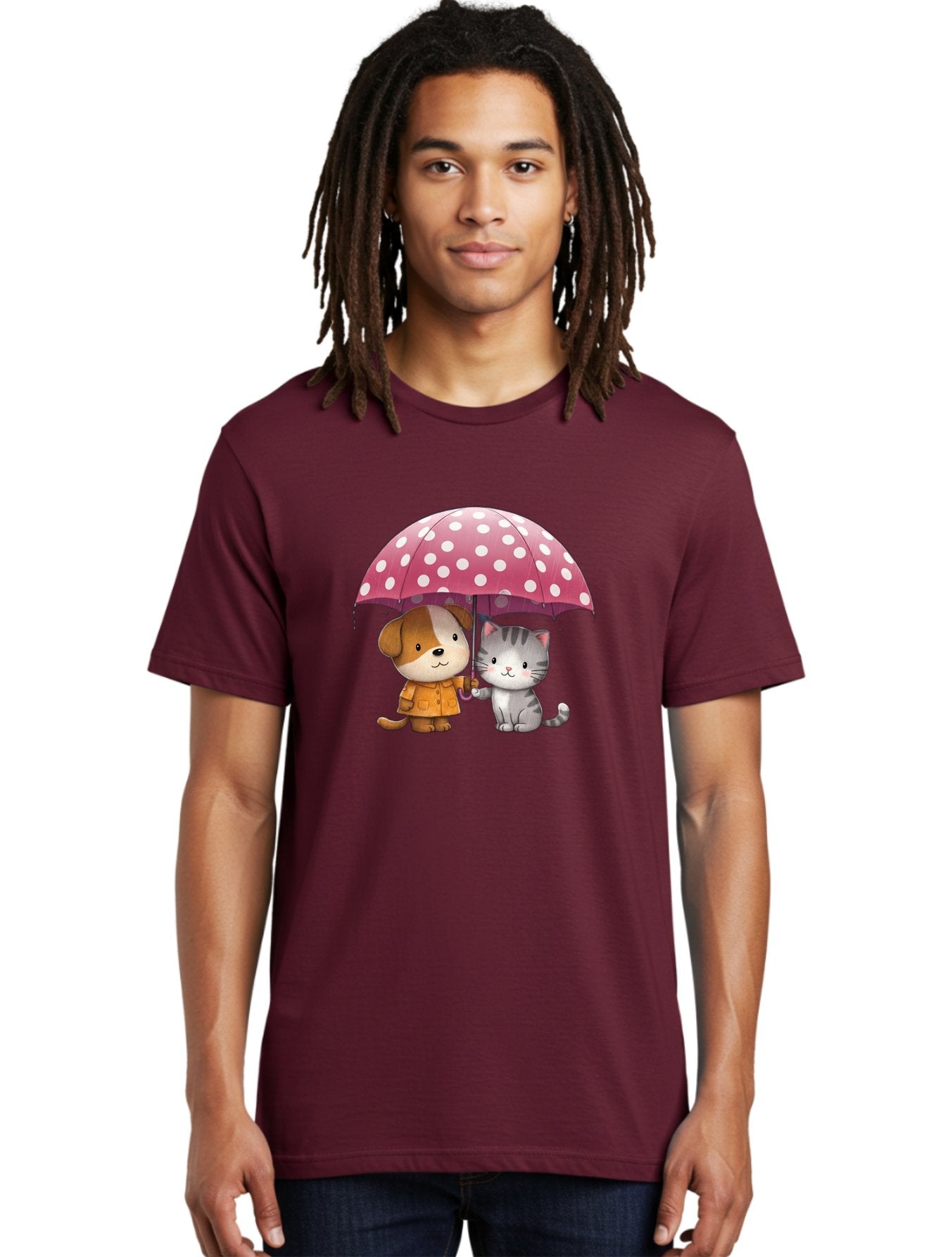Dog-And-Cat-Under-Polka-Dot-Umbrella Men'S Graphic Tee, 100% Cotton, Comfortable Casual Summer Wear, Machine Washable, Vintage Camera, Old Camera, Antique Camera, Black Camera, Classic Photography, Photography Equipment, Nostalgic Device, Baf797 21