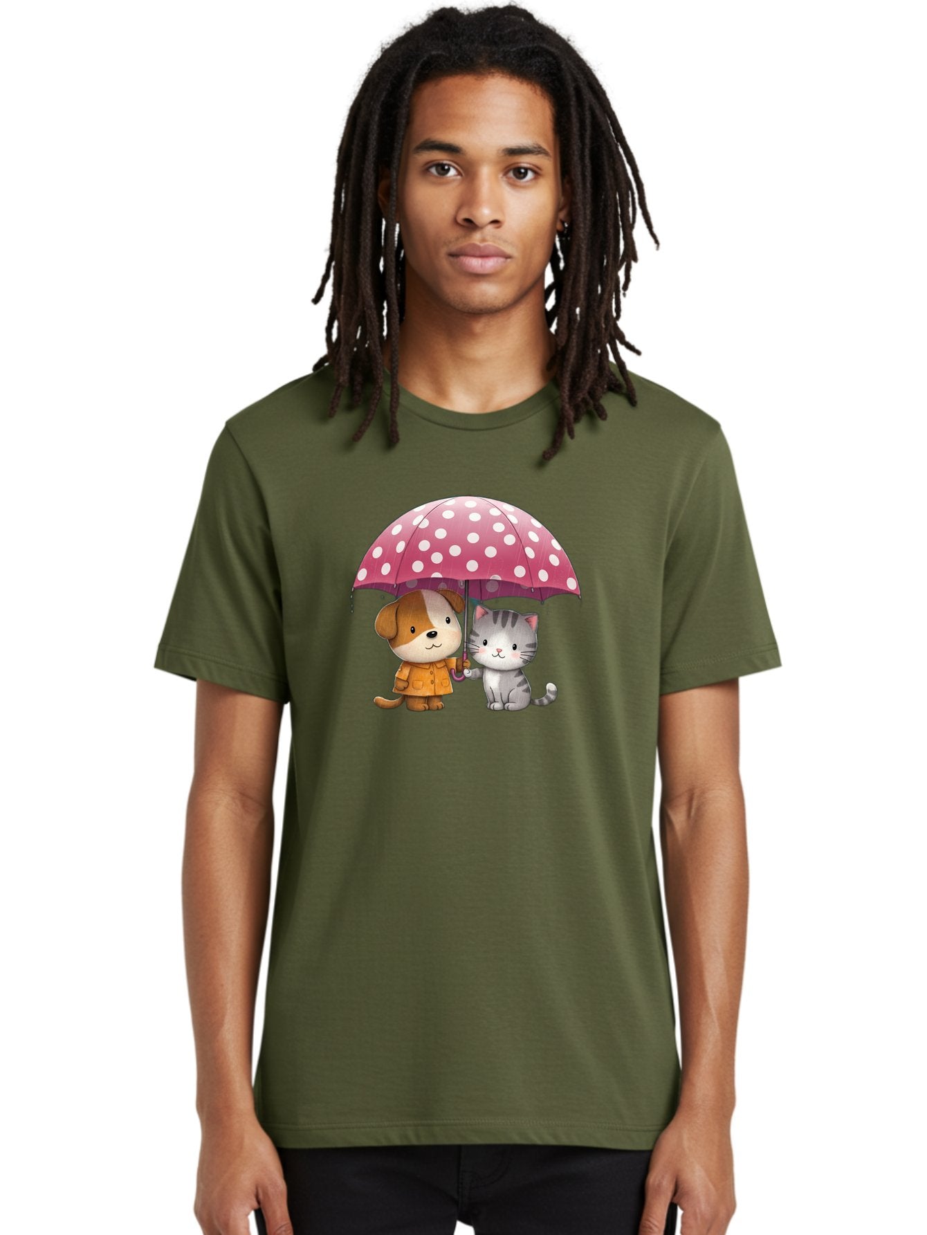 Dog-And-Cat-Under-Polka-Dot-Umbrella Men'S Graphic Tee, 100% Cotton, Comfortable Casual Summer Wear, Machine Washable, Vintage Camera, Old Camera, Antique Camera, Black Camera, Classic Photography, Photography Equipment, Nostalgic Device, Baf797 22
