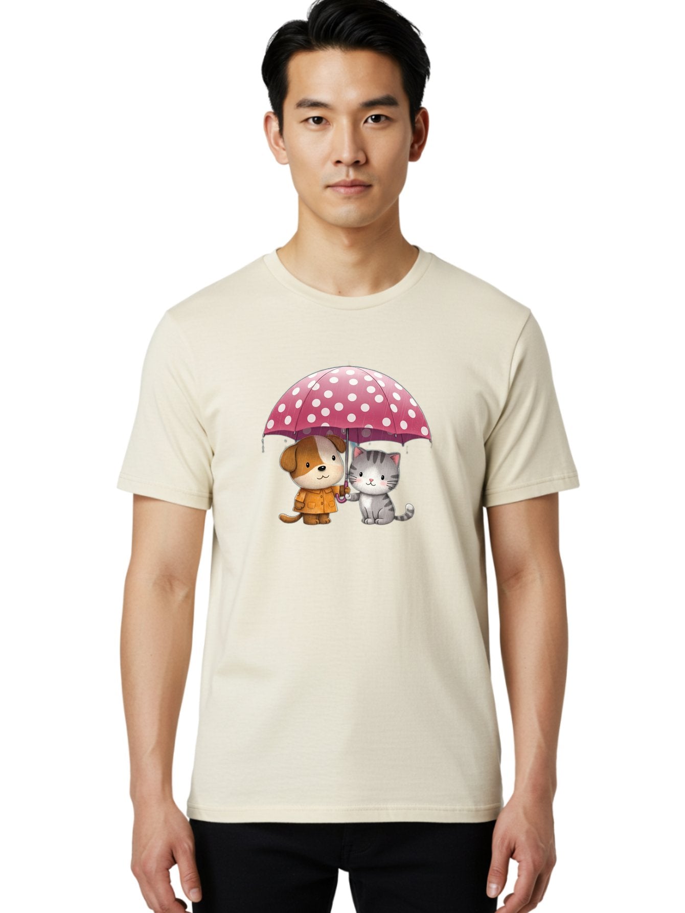 Dog-And-Cat-Under-Polka-Dot-Umbrella Men'S Graphic Tee, 100% Cotton, Comfortable Casual Summer Wear, Machine Washable, Vintage Camera, Old Camera, Antique Camera, Black Camera, Classic Photography, Photography Equipment, Nostalgic Device, Baf797 20