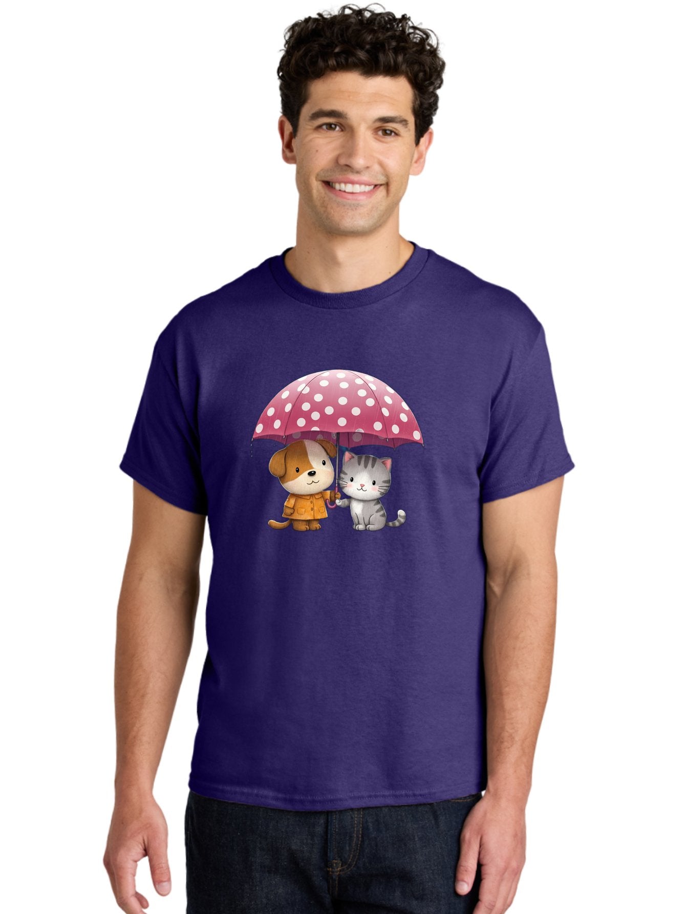 Dog-And-Cat-Under-Polka-Dot-Umbrella Men'S Graphic Tee, 100% Cotton, Comfortable Casual Summer Wear, Machine Washable, Vintage Camera, Old Camera, Antique Camera, Black Camera, Classic Photography, Photography Equipment, Nostalgic Device, Baf797 18