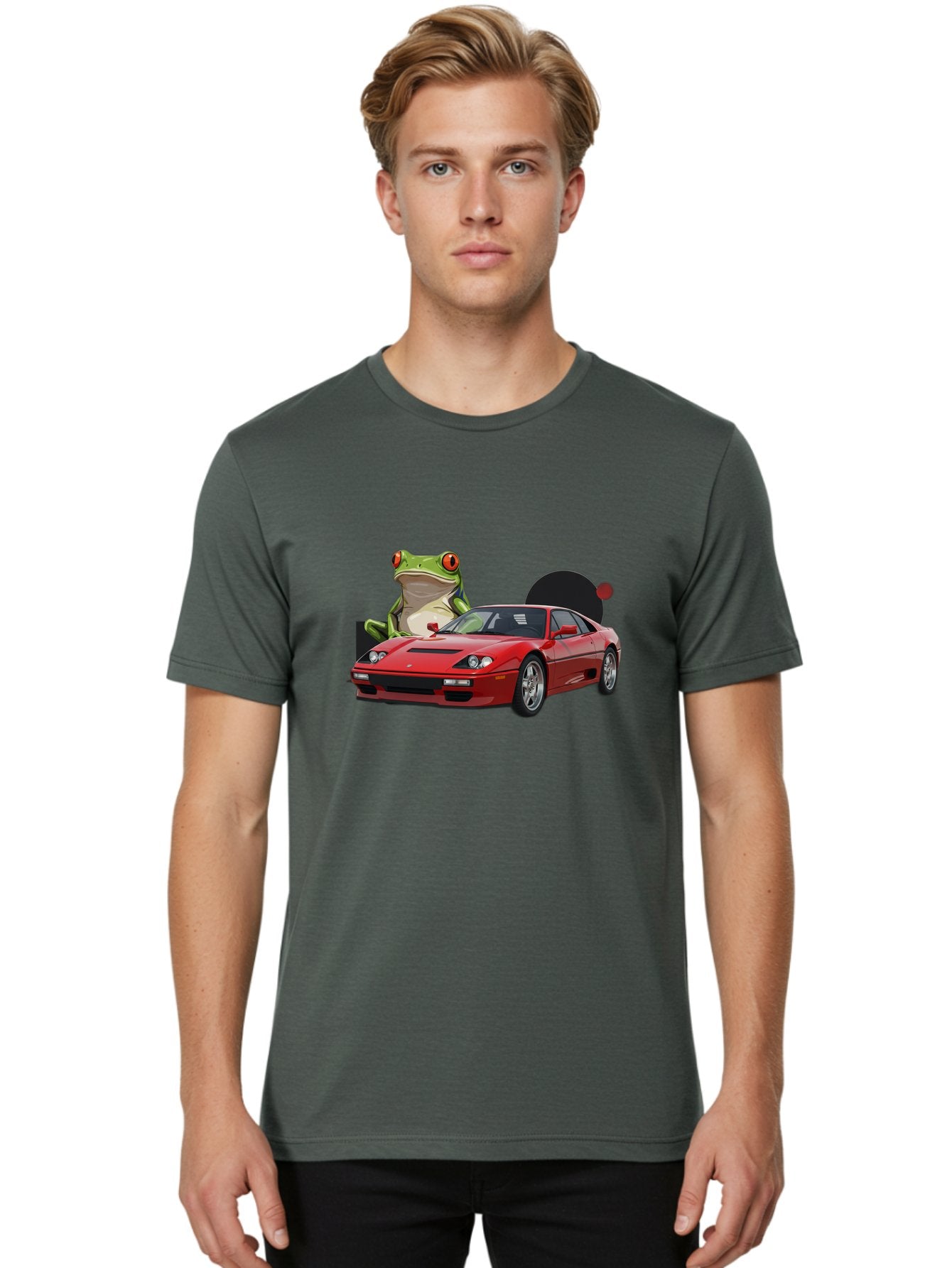Ferrari-With-Frog-1 Men'S Graphic Tee, 100% Cotton, Comfortable Casual Summer Wear, Machine Washable, Vintage Camera, Old Camera, Antique Camera, Black Camera, Classic Photography, Photography Equipment, Nostalgic Device, Film Camera, Baf805 16