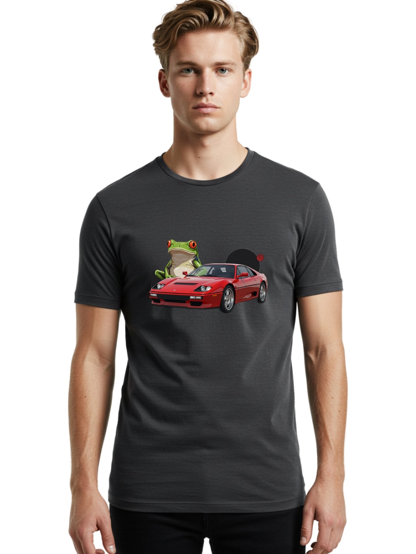 Ferrari-With-Frog-1 Men'S Graphic Tee, 100% Cotton, Comfortable Casual Summer Wear, Machine Washable, Vintage Camera, Old Camera, Antique Camera, Black Camera, Classic Photography, Photography Equipment, Nostalgic Device, Film Camera, Baf805 18