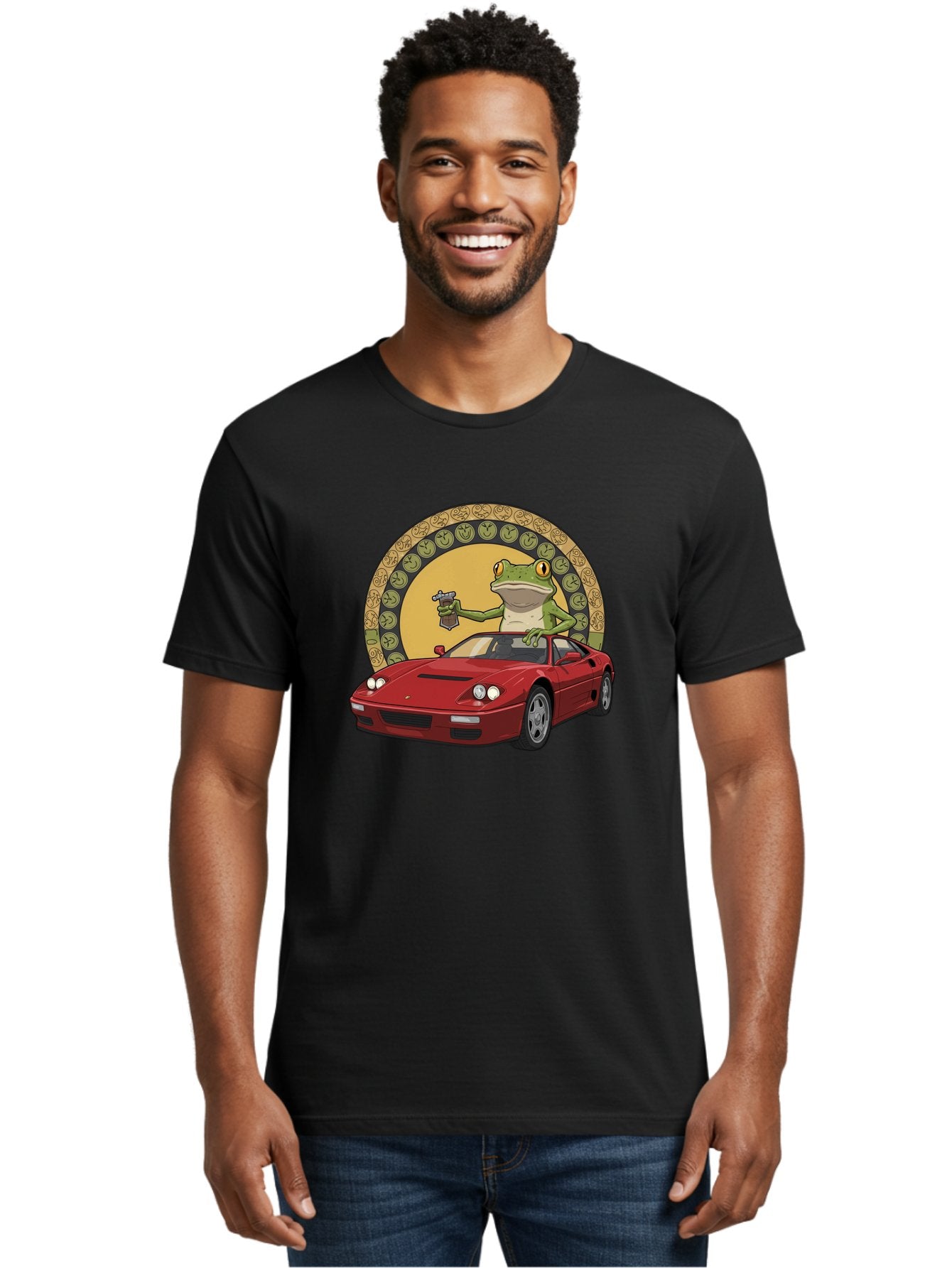 Frog-Driving-Ferrari-1 Men'S Graphic Tee, 100% Cotton, Comfortable Casual Summer Wear, Machine Washable, Vintage Camera, Old Camera, Antique Camera, Black Camera, Classic Photography, Photography Equipment, Nostalgic Device, Film Camera, Baf820 30