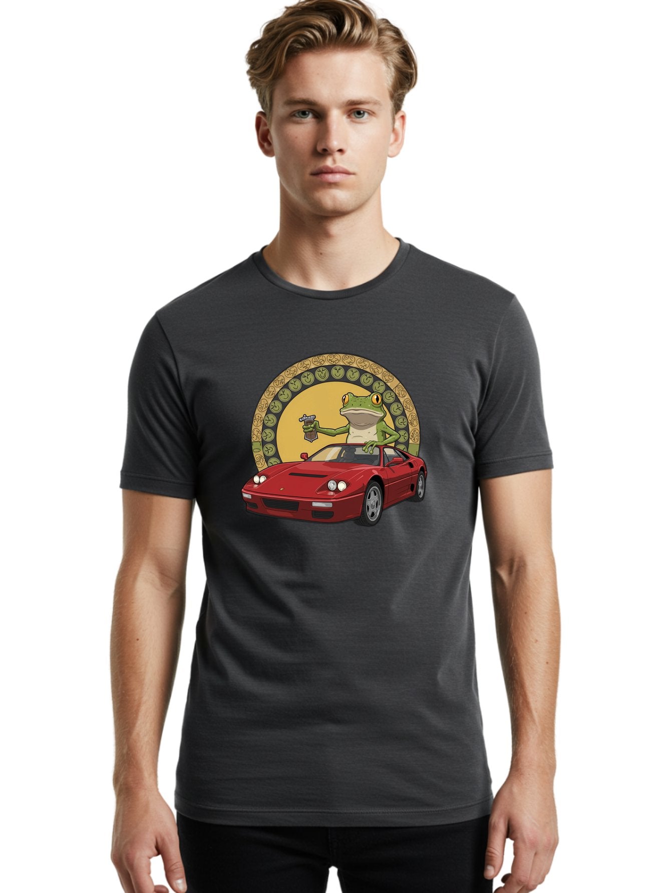 Frog-Driving-Ferrari-1 Men'S Graphic Tee, 100% Cotton, Comfortable Casual Summer Wear, Machine Washable, Vintage Camera, Old Camera, Antique Camera, Black Camera, Classic Photography, Photography Equipment, Nostalgic Device, Film Camera, Baf820 23