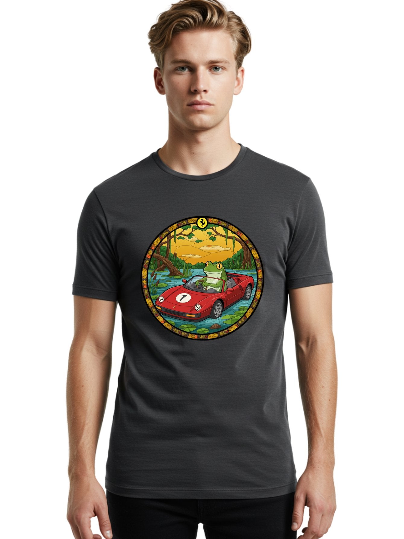 Frog-In-Ferrari-3 Men'S Graphic Tee, 100% Cotton, Comfortable Casual Summer Wear, Machine Washable, Vintage Camera, Old Camera, Antique Camera, Black Camera, Classic Photography, Photography Equipment, Nostalgic Device, Film Camera, Camera Art Baf827 18
