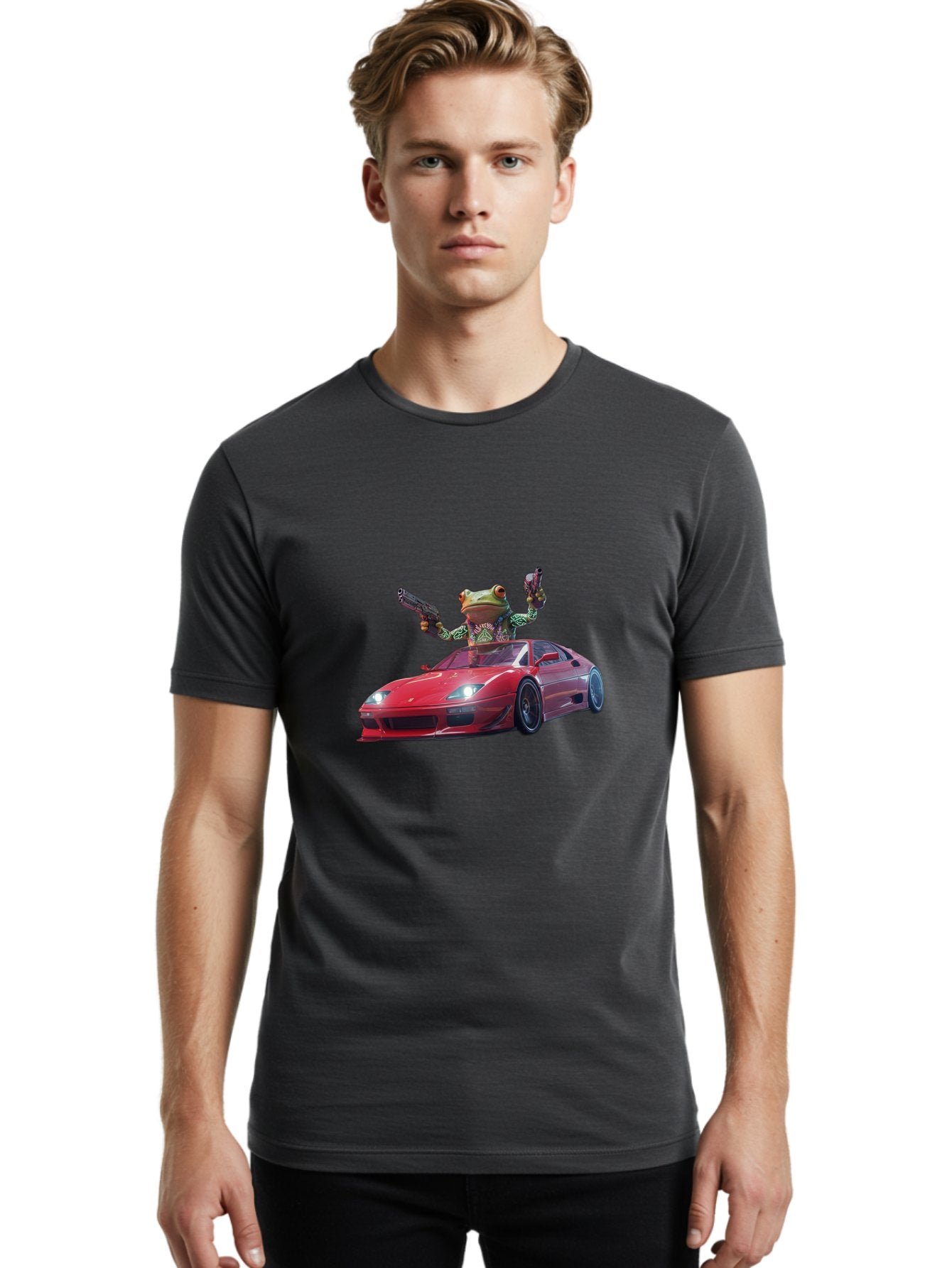 Frog-With-Guns-On-Ferrari Men'S Graphic Tee, 100% Cotton, Comfortable Casual Summer Wear, Machine Washable, Vintage Camera, Old Camera, Antique Camera, Black Camera, Classic Photography, Photography Equipment, Nostalgic Device, Film Camera, Baf848 18
