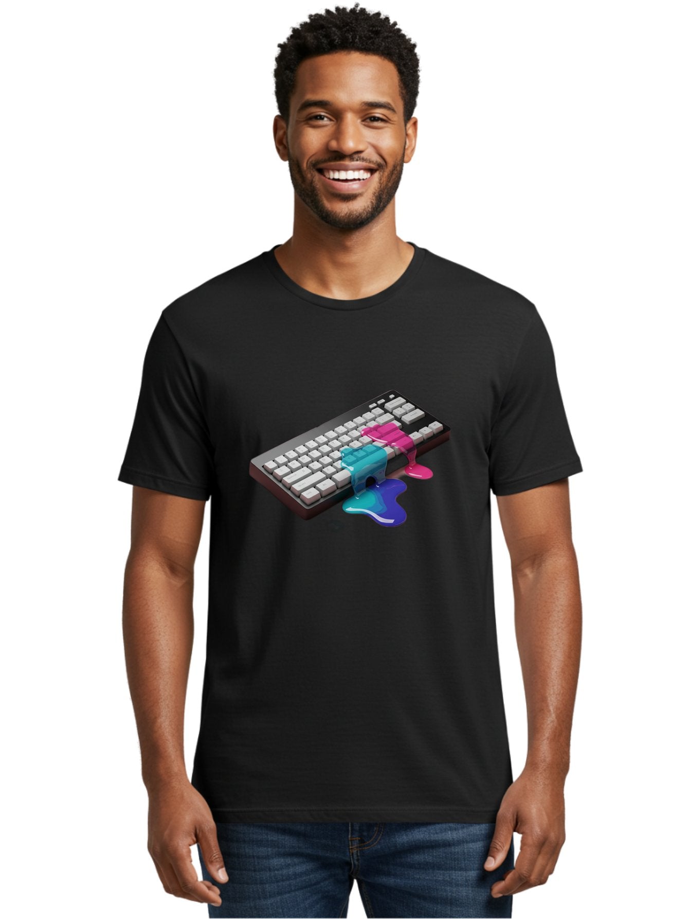 Keyboard-With-Paint-Dripping Men'S Graphic Tee, 100% Cotton, Comfortable Casual Summer Wear, Machine Washable, Vintage Camera, Old Camera, Antique Camera, Black Camera, Classic Photography, Photography Equipment, Nostalgic Device, Film Camera, Baf866 27