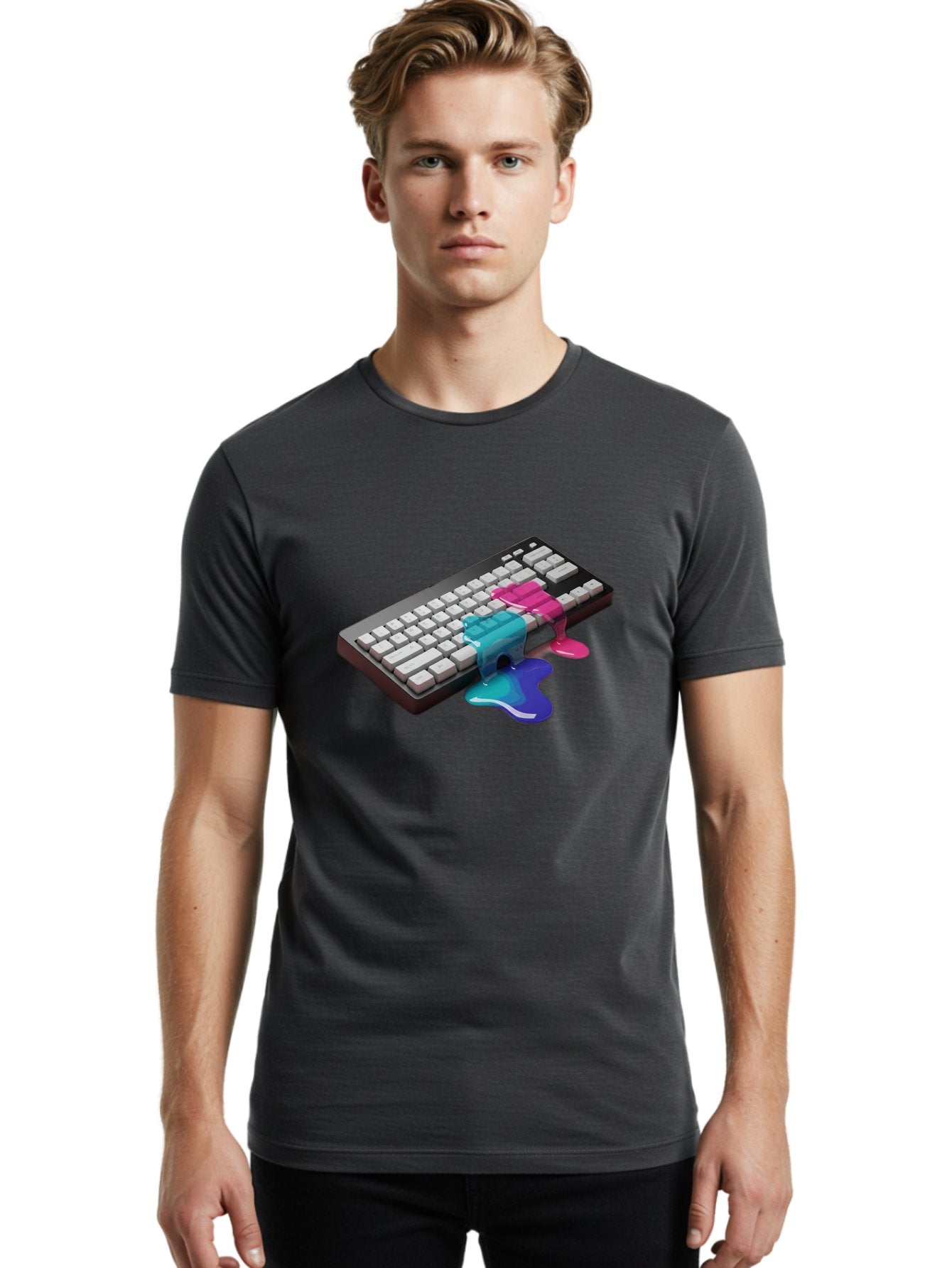 Keyboard-With-Paint-Dripping Men'S Graphic Tee, 100% Cotton, Comfortable Casual Summer Wear, Machine Washable, Vintage Camera, Old Camera, Antique Camera, Black Camera, Classic Photography, Photography Equipment, Nostalgic Device, Film Camera, Baf866 26