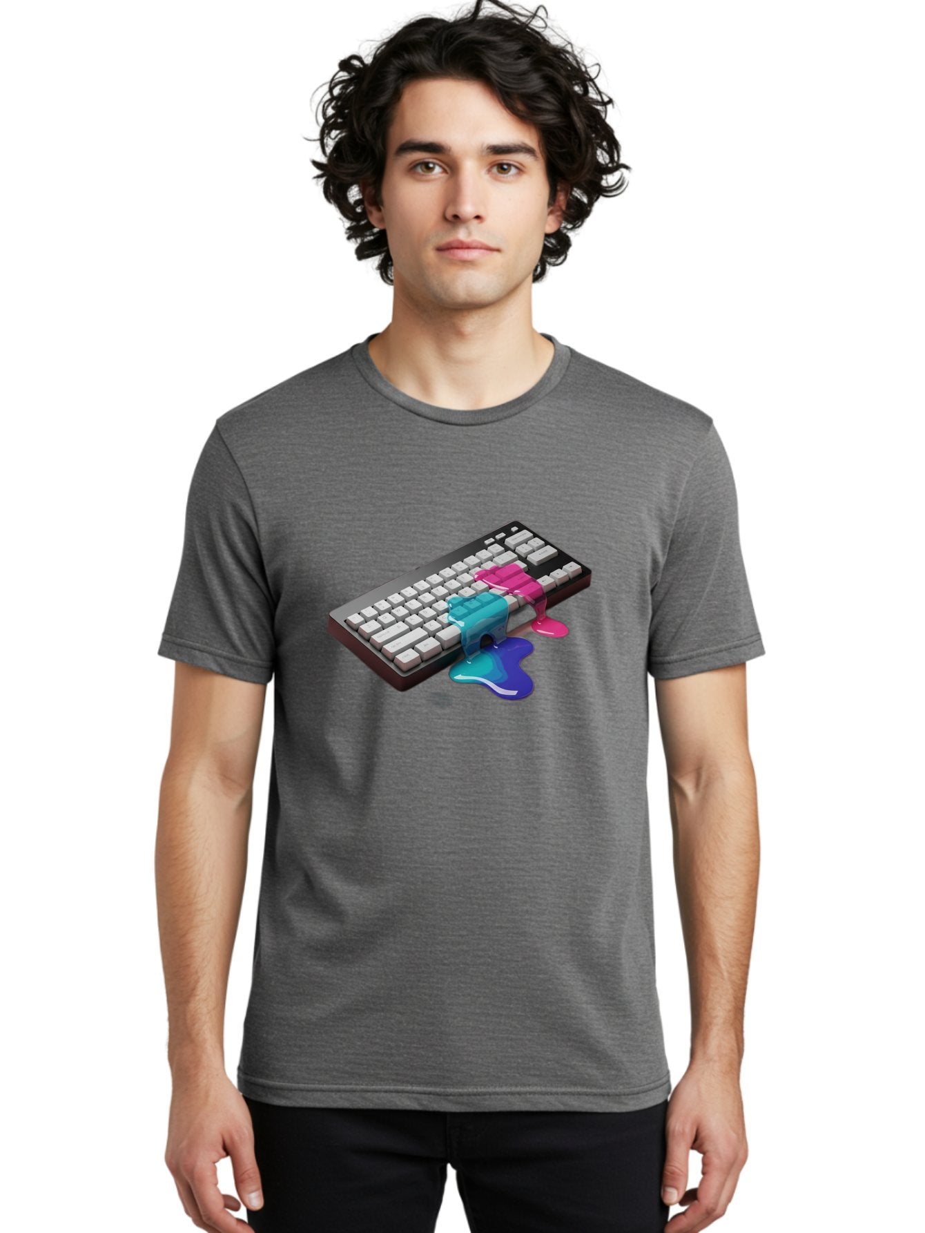 Keyboard-With-Paint-Dripping Men'S Graphic Tee, 100% Cotton, Comfortable Casual Summer Wear, Machine Washable, Vintage Camera, Old Camera, Antique Camera, Black Camera, Classic Photography, Photography Equipment, Nostalgic Device, Film Camera, Baf866 29
