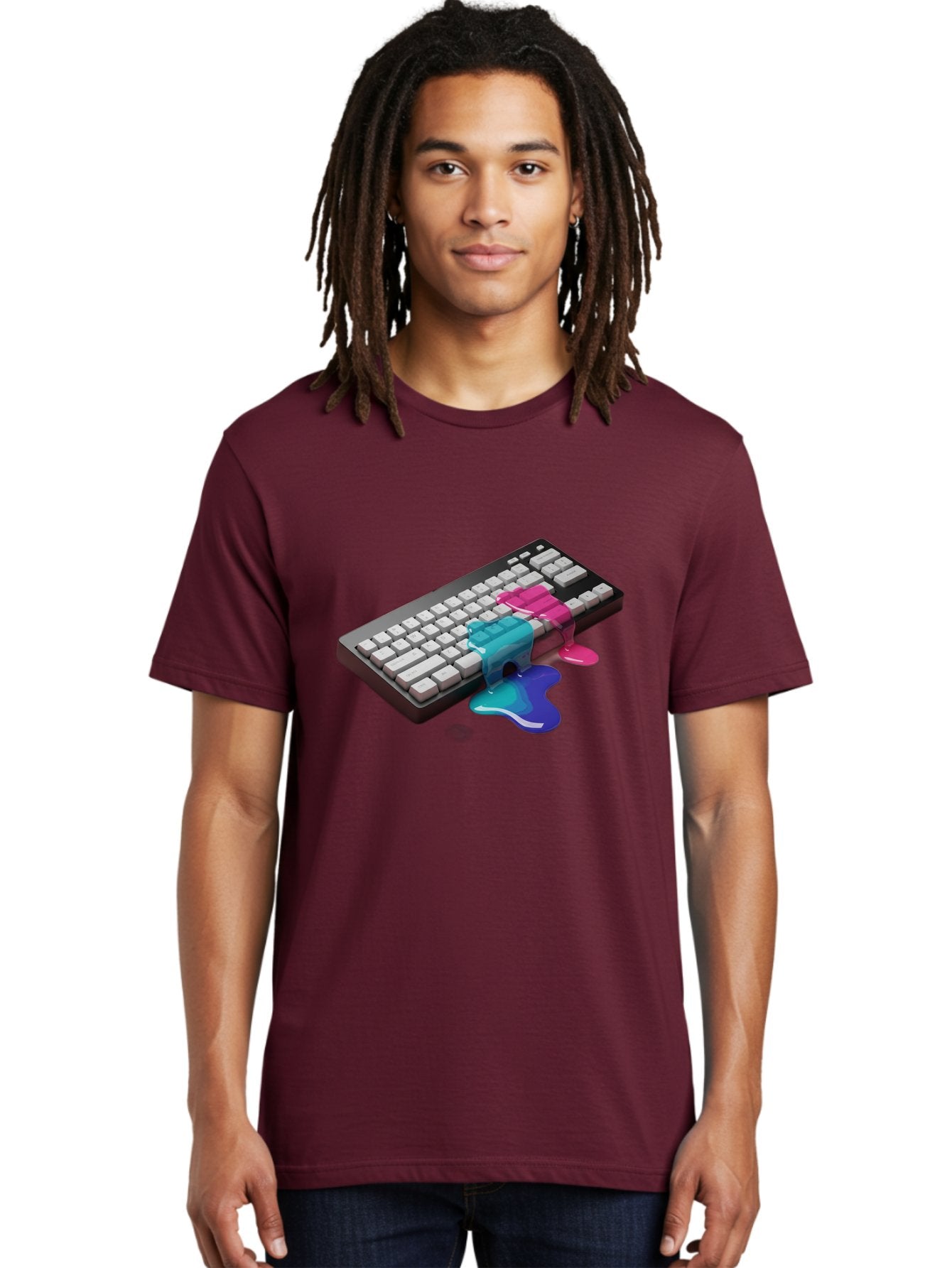 Keyboard-With-Paint-Dripping Men'S Graphic Tee, 100% Cotton, Comfortable Casual Summer Wear, Machine Washable, Vintage Camera, Old Camera, Antique Camera, Black Camera, Classic Photography, Photography Equipment, Nostalgic Device, Film Camera, Baf866 17