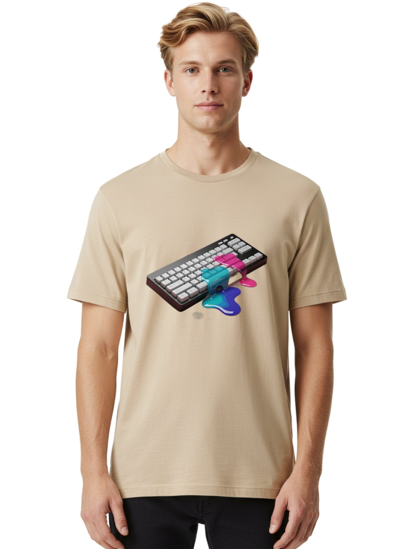 Keyboard-With-Paint-Dripping Men'S Graphic Tee, 100% Cotton, Comfortable Casual Summer Wear, Machine Washable, Vintage Camera, Old Camera, Antique Camera, Black Camera, Classic Photography, Photography Equipment, Nostalgic Device, Film Camera, Baf866 28