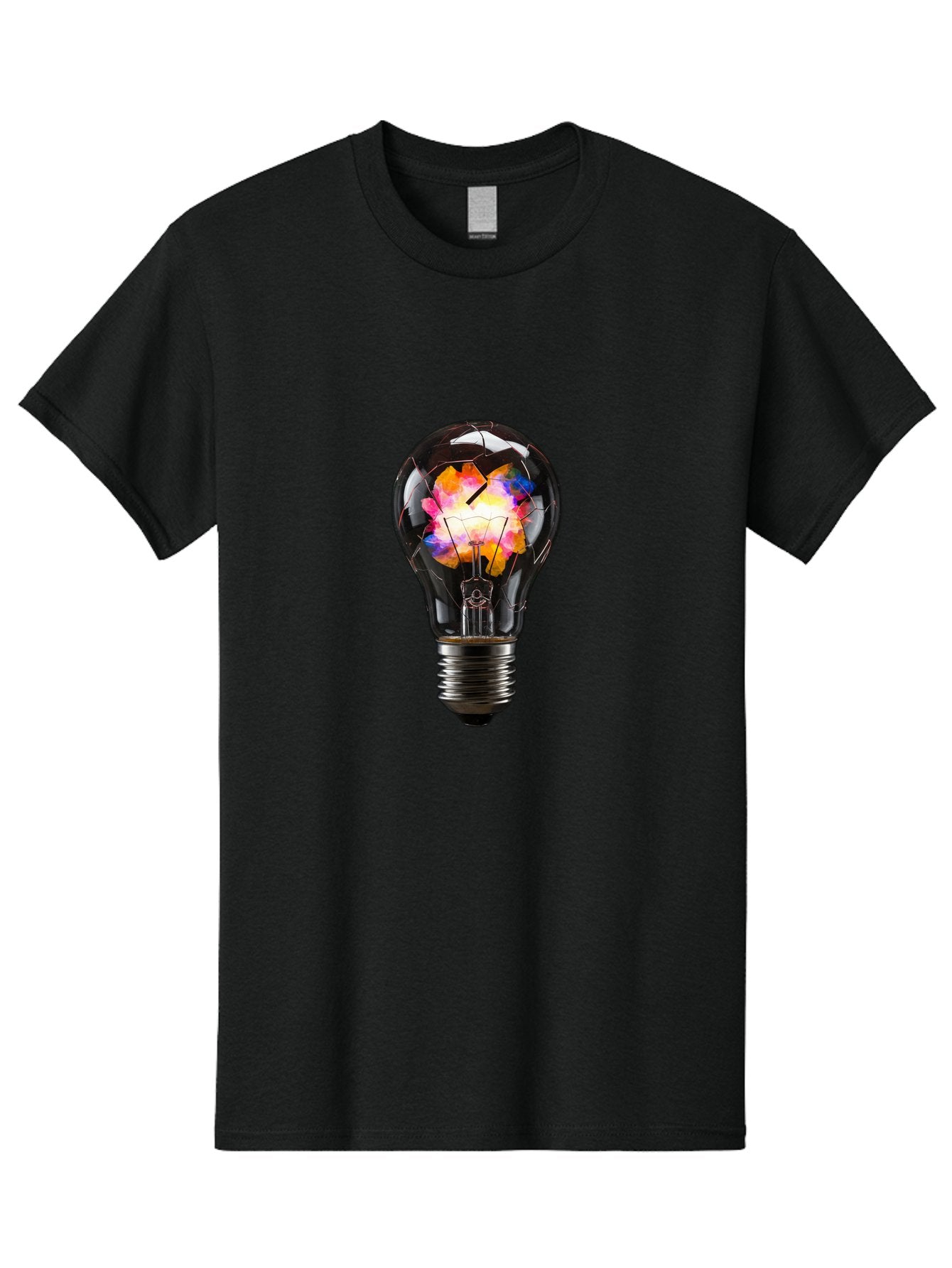 Light-Bulb-With-Colorful-Fractured-Filament Men'S Graphic Tee, 100% Cotton, Comfortable Casual Summer Wear, Machine Washable, Vintage Camera, Old Camera, Antique Camera, Black Camera, Classic Photography, Photography Equipment, Baf889 11