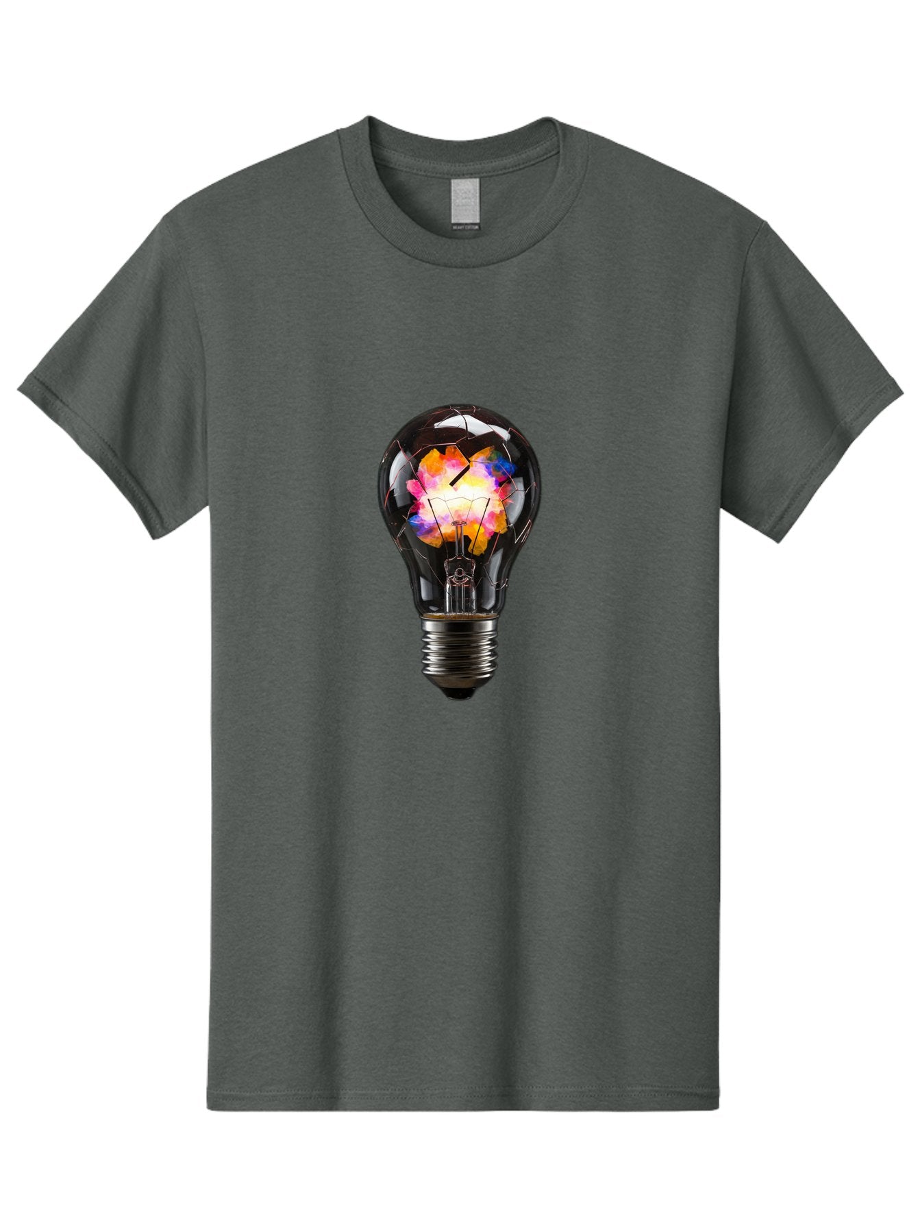 Light-Bulb-With-Colorful-Fractured-Filament Men'S Graphic Tee, 100% Cotton, Comfortable Casual Summer Wear, Machine Washable, Vintage Camera, Old Camera, Antique Camera, Black Camera, Classic Photography, Photography Equipment, Baf889 5