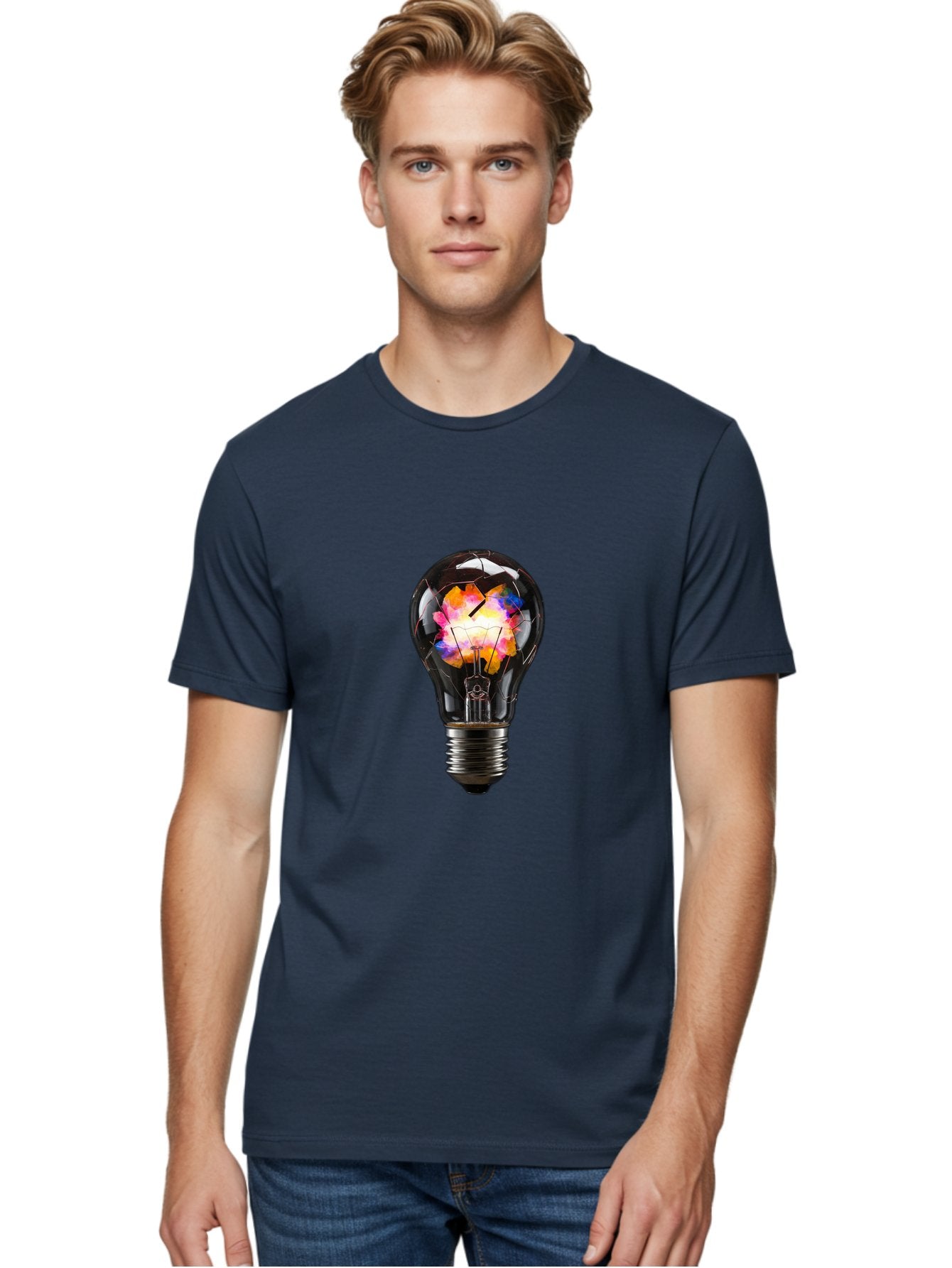 Light-Bulb-With-Colorful-Fractured-Filament Men'S Graphic Tee, 100% Cotton, Comfortable Casual Summer Wear, Machine Washable, Vintage Camera, Old Camera, Antique Camera, Black Camera, Classic Photography, Photography Equipment, Baf889 20