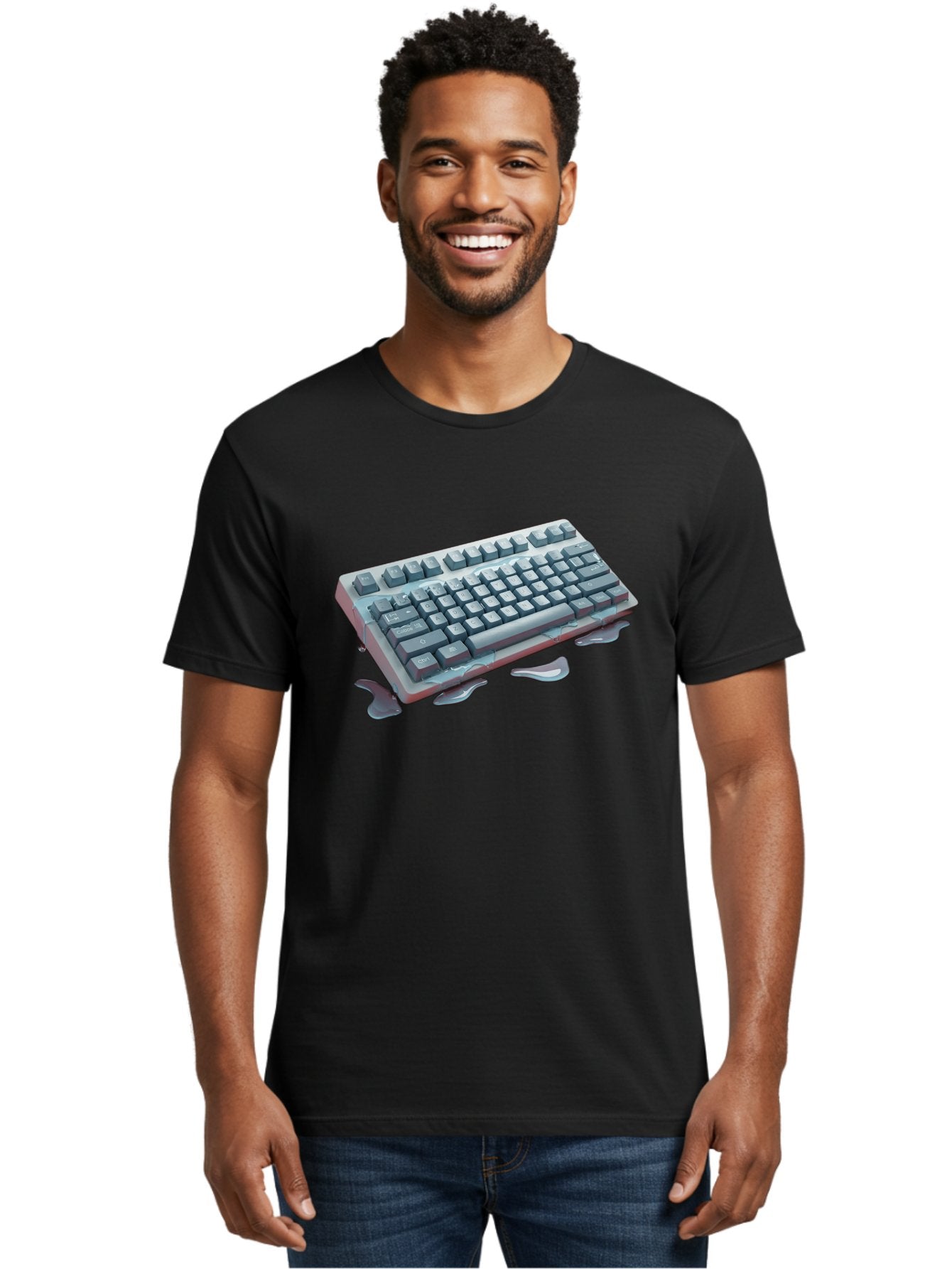Melting-Keyboard-2 Men'S Graphic Tee, 100% Cotton, Comfortable Casual Summer Wear, Machine Washable, Vintage Camera, Old Camera, Antique Camera, Black Camera, Classic Photography, Photography Equipment, Nostalgic Device, Film Camera, Baf908 21
