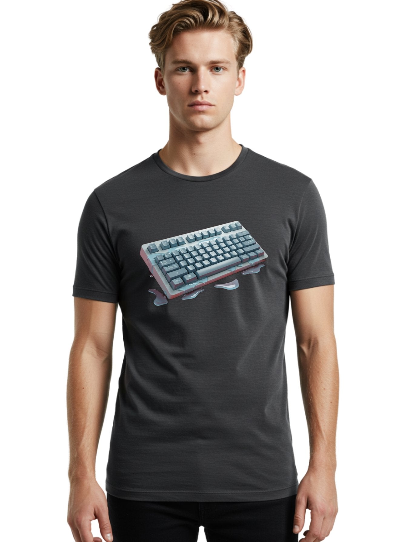 Melting-Keyboard-2 Men'S Graphic Tee, 100% Cotton, Comfortable Casual Summer Wear, Machine Washable, Vintage Camera, Old Camera, Antique Camera, Black Camera, Classic Photography, Photography Equipment, Nostalgic Device, Film Camera, Baf908 28
