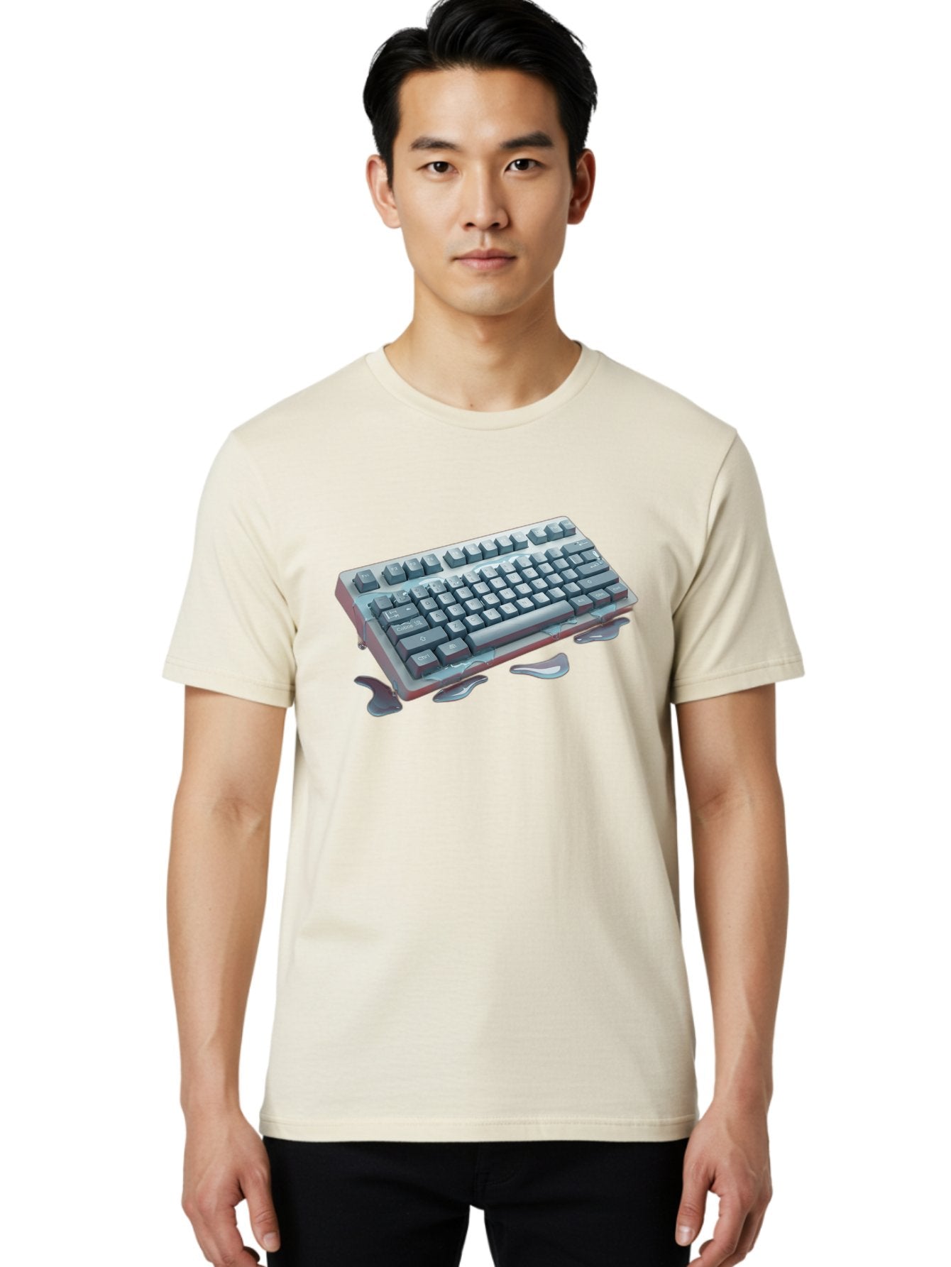 Melting-Keyboard-2 Men'S Graphic Tee, 100% Cotton, Comfortable Casual Summer Wear, Machine Washable, Vintage Camera, Old Camera, Antique Camera, Black Camera, Classic Photography, Photography Equipment, Nostalgic Device, Film Camera, Baf908 26