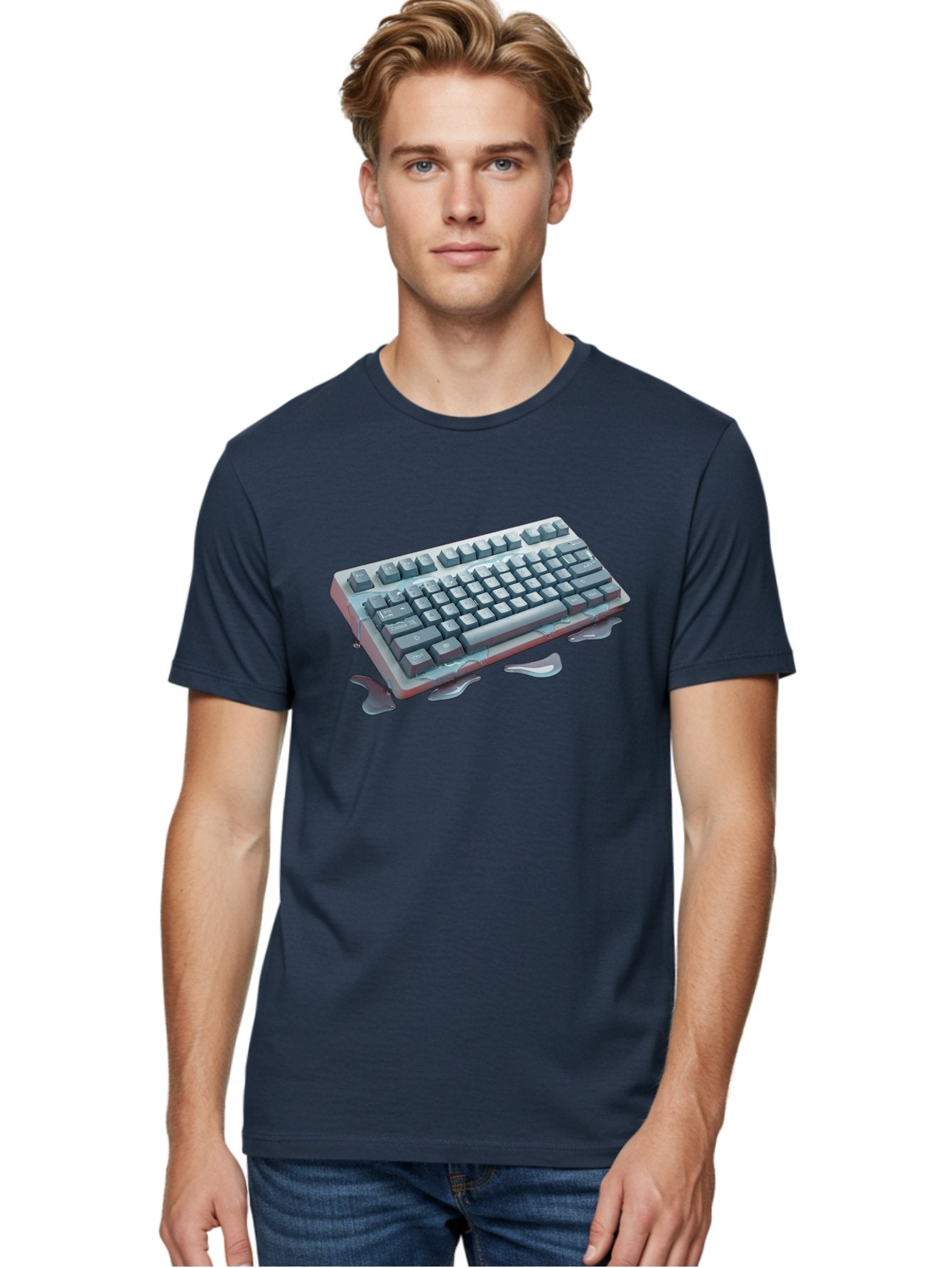 Melting-Keyboard-2 Men'S Graphic Tee, 100% Cotton, Comfortable Casual Summer Wear, Machine Washable, Vintage Camera, Old Camera, Antique Camera, Black Camera, Classic Photography, Photography Equipment, Nostalgic Device, Film Camera, Baf908 18