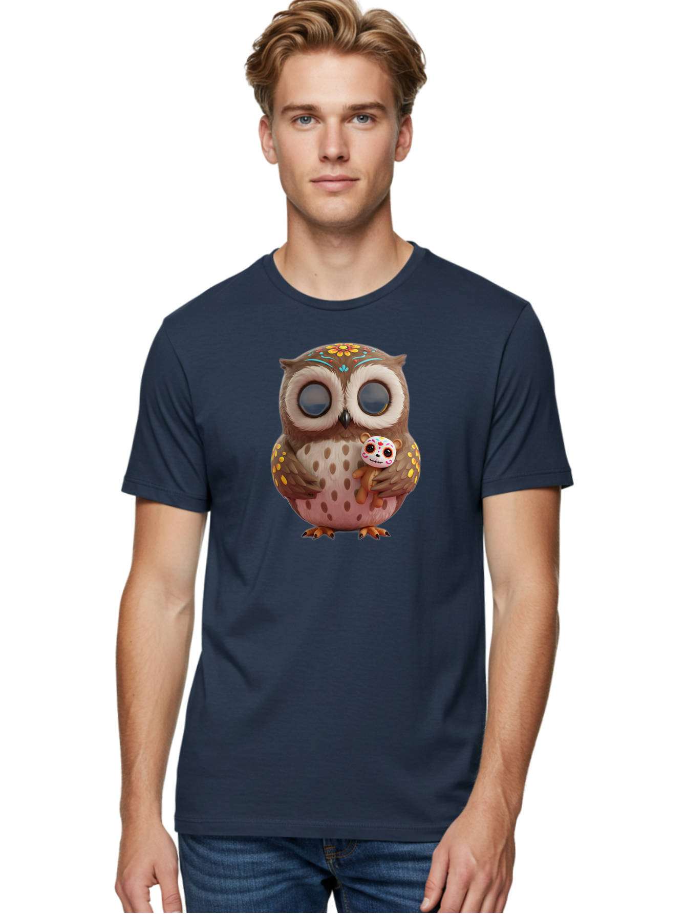 Owl-With-Sugar-Skull-Teddy-Bear Men'S Graphic Tee, 100% Cotton, Comfortable Casual Summer Wear, Machine Washable, Vintage Camera, Old Camera, Antique Camera, Black Camera, Classic Photography, Photography Equipment, Nostalgic Device, Baf935 25