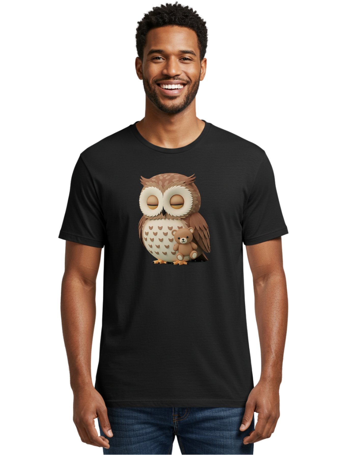 Owl-With-Teddy-1 Men'S Graphic Tee, 100% Cotton, Comfortable Casual Summer Wear, Machine Washable, Vintage Camera, Old Camera, Antique Camera, Black Camera, Classic Photography, Photography Equipment, Nostalgic Device, Film Camera, Camera Art Baf936 25