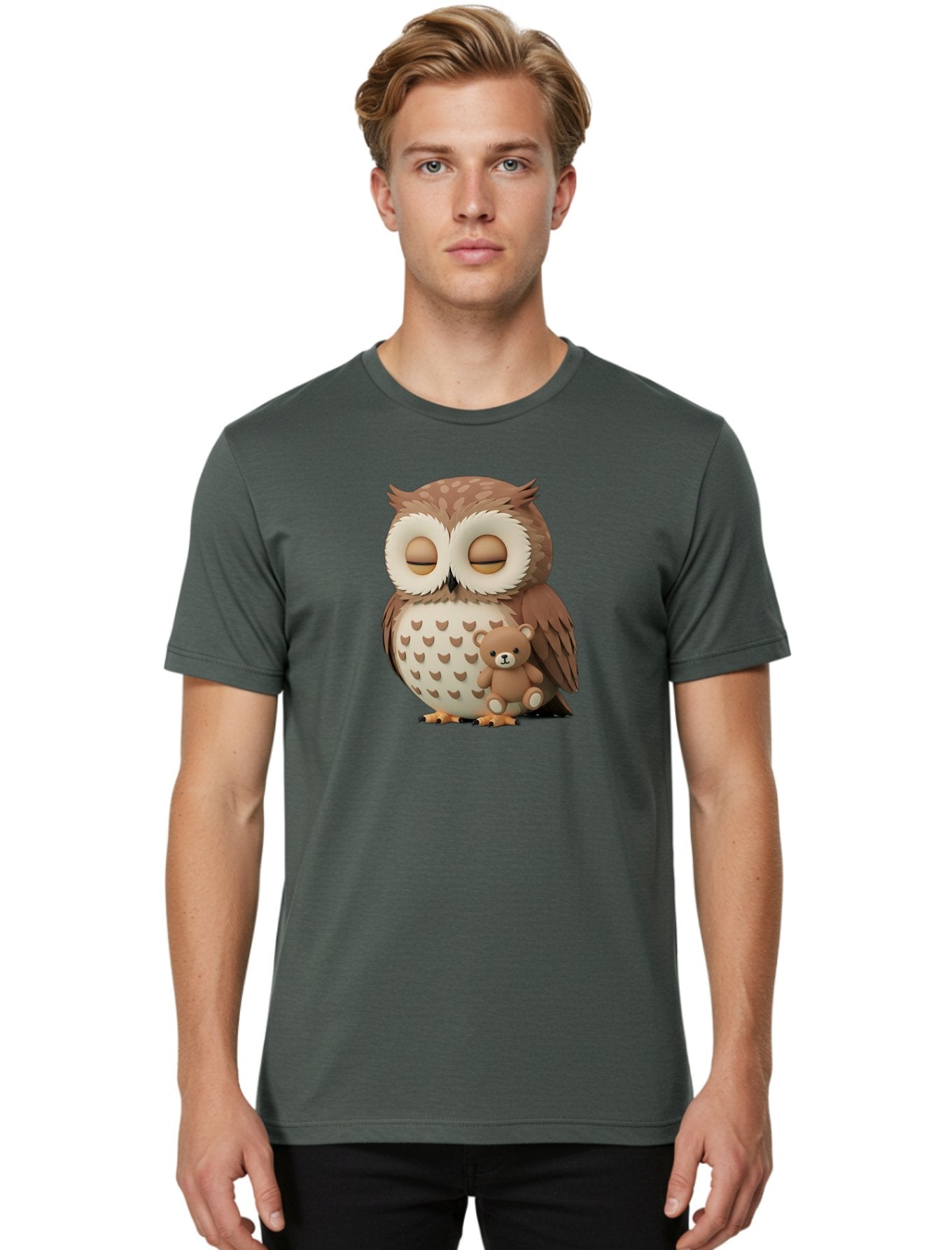 Owl-With-Teddy-1 Men'S Graphic Tee, 100% Cotton, Comfortable Casual Summer Wear, Machine Washable, Vintage Camera, Old Camera, Antique Camera, Black Camera, Classic Photography, Photography Equipment, Nostalgic Device, Film Camera, Camera Art Baf936 20