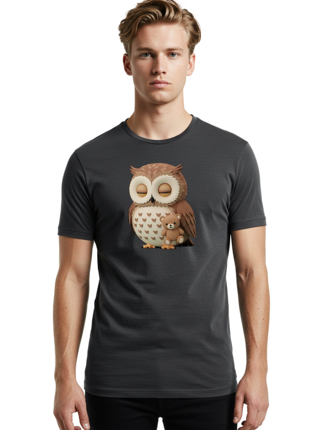 Owl-With-Teddy-1 Men'S Graphic Tee, 100% Cotton, Comfortable Casual Summer Wear, Machine Washable, Vintage Camera, Old Camera, Antique Camera, Black Camera, Classic Photography, Photography Equipment, Nostalgic Device, Film Camera, Camera Art Baf936 18