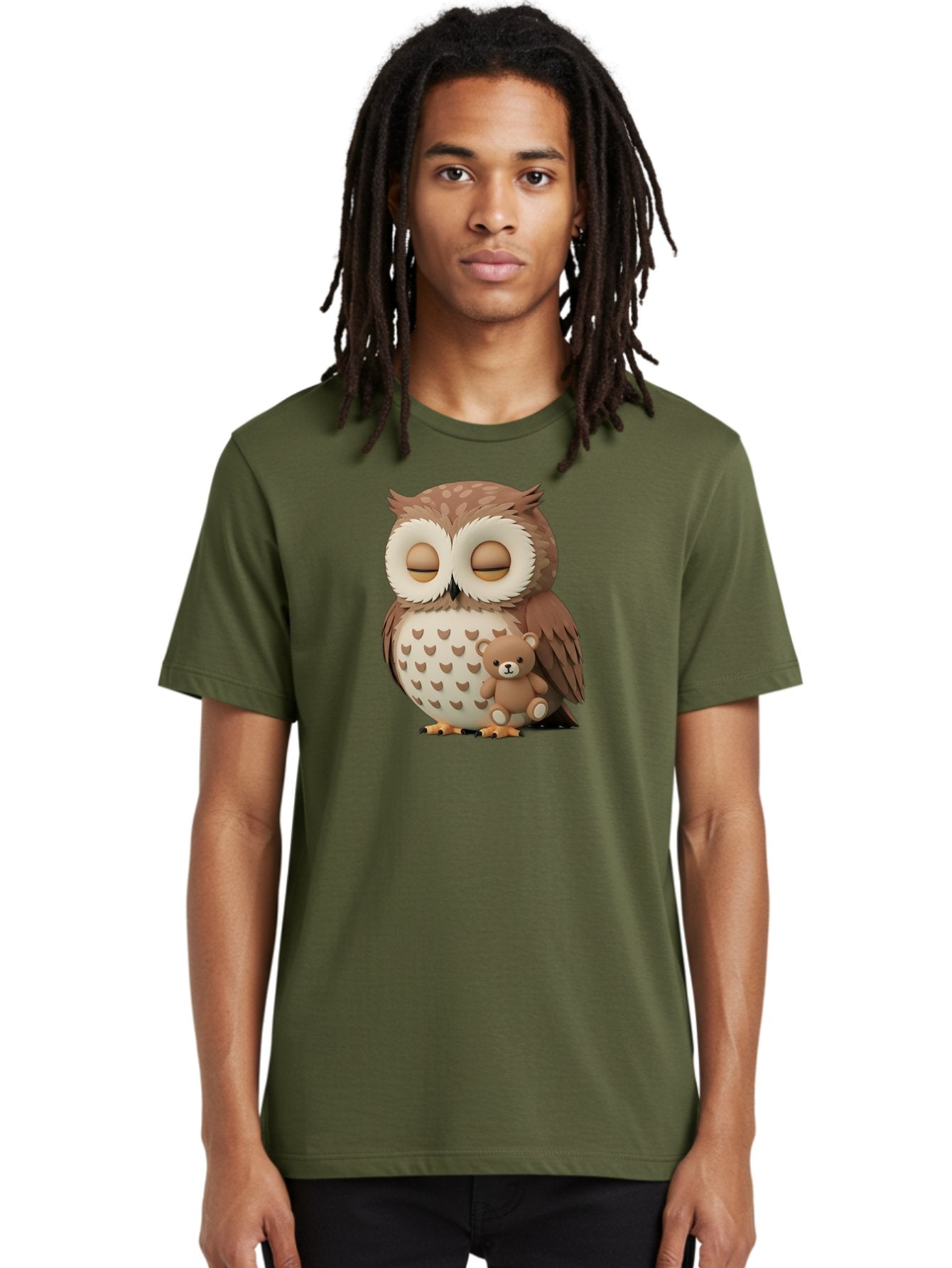 Owl-With-Teddy-1 Men'S Graphic Tee, 100% Cotton, Comfortable Casual Summer Wear, Machine Washable, Vintage Camera, Old Camera, Antique Camera, Black Camera, Classic Photography, Photography Equipment, Nostalgic Device, Film Camera, Camera Art Baf936 24