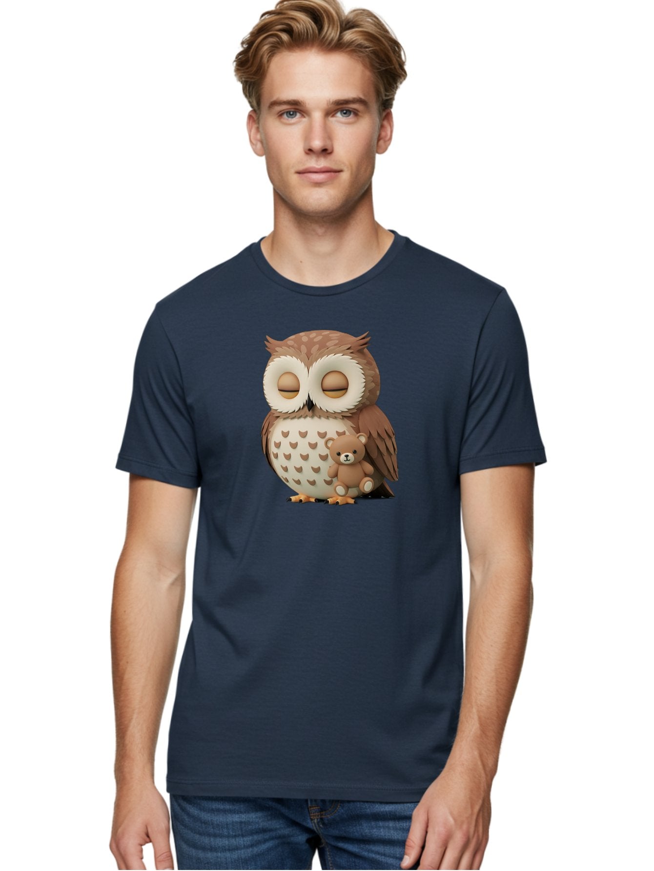 Owl-With-Teddy-1 Men'S Graphic Tee, 100% Cotton, Comfortable Casual Summer Wear, Machine Washable, Vintage Camera, Old Camera, Antique Camera, Black Camera, Classic Photography, Photography Equipment, Nostalgic Device, Film Camera, Camera Art Baf936 26